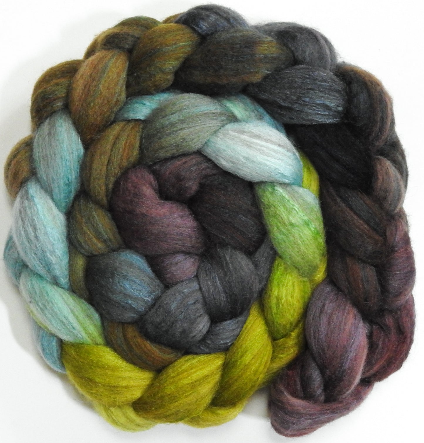 Symbiosis (5.6 oz) - Batt in a Braid #27 - Lt. Grey Shetland/ Falkland Merino / tussah silk (50/25/25)