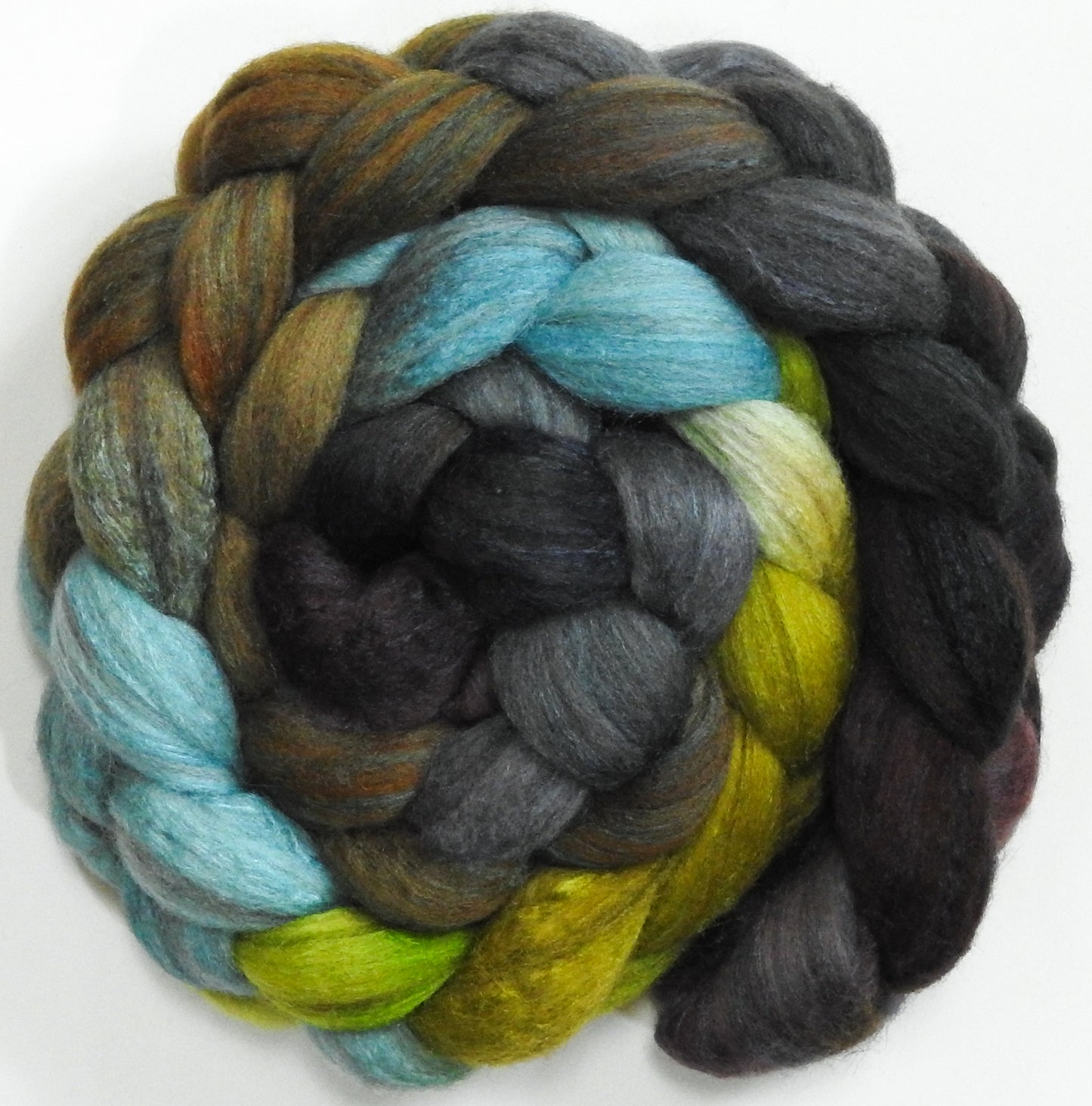 Symbiosis (5.6 oz) - Batt in a Braid #27 - Lt. Grey Shetland/ Falkland Merino / tussah silk (50/25/25)