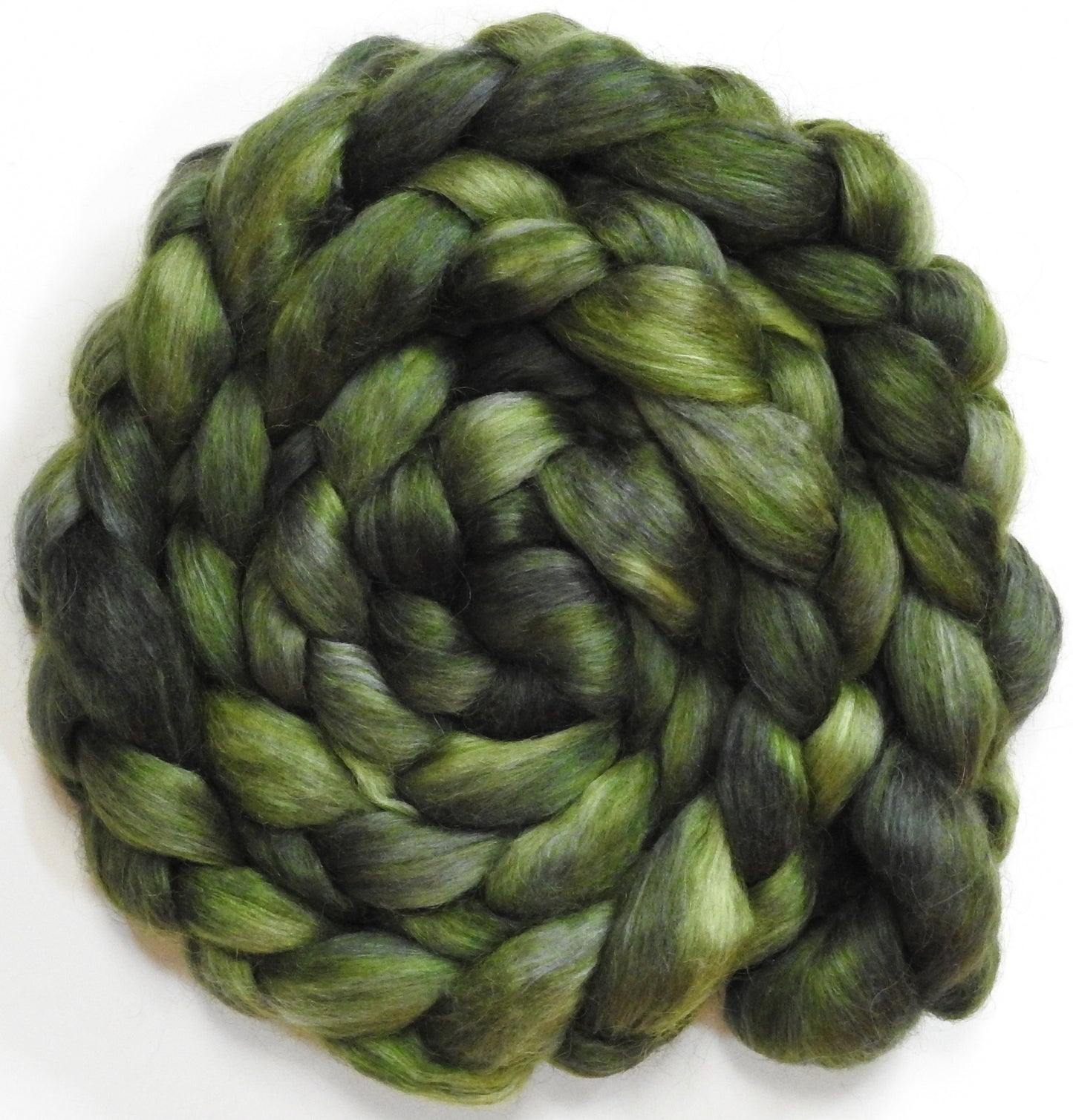 Bottle Green - Batt in a Braid #52- Wensleydale/ Mulberry silk/ Polwarth (60/25/15)