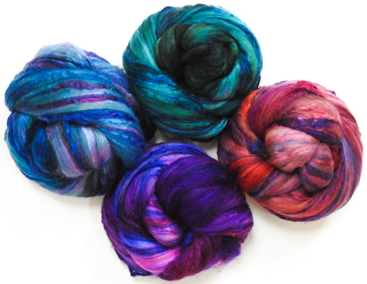 Set #3 -(5.6  oz.)-Batt in a Braid #39 -  Merino/ Mulberry Silk / Sari Silk (50/25/25)