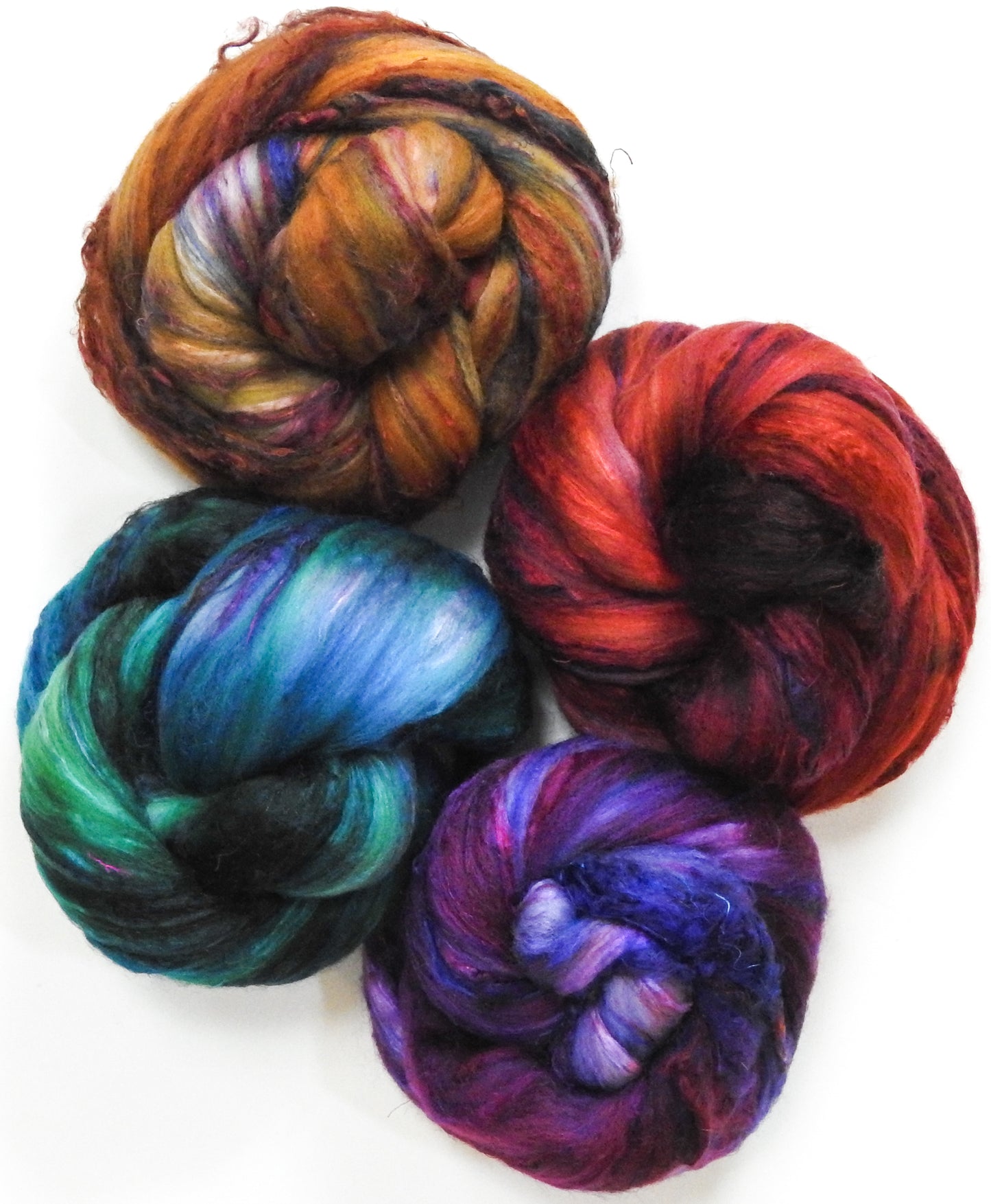 Set #5 -(5.5  oz.)-Batt in a Braid #39 -  Merino/ Mulberry Silk / Sari Silk (50/25/25)