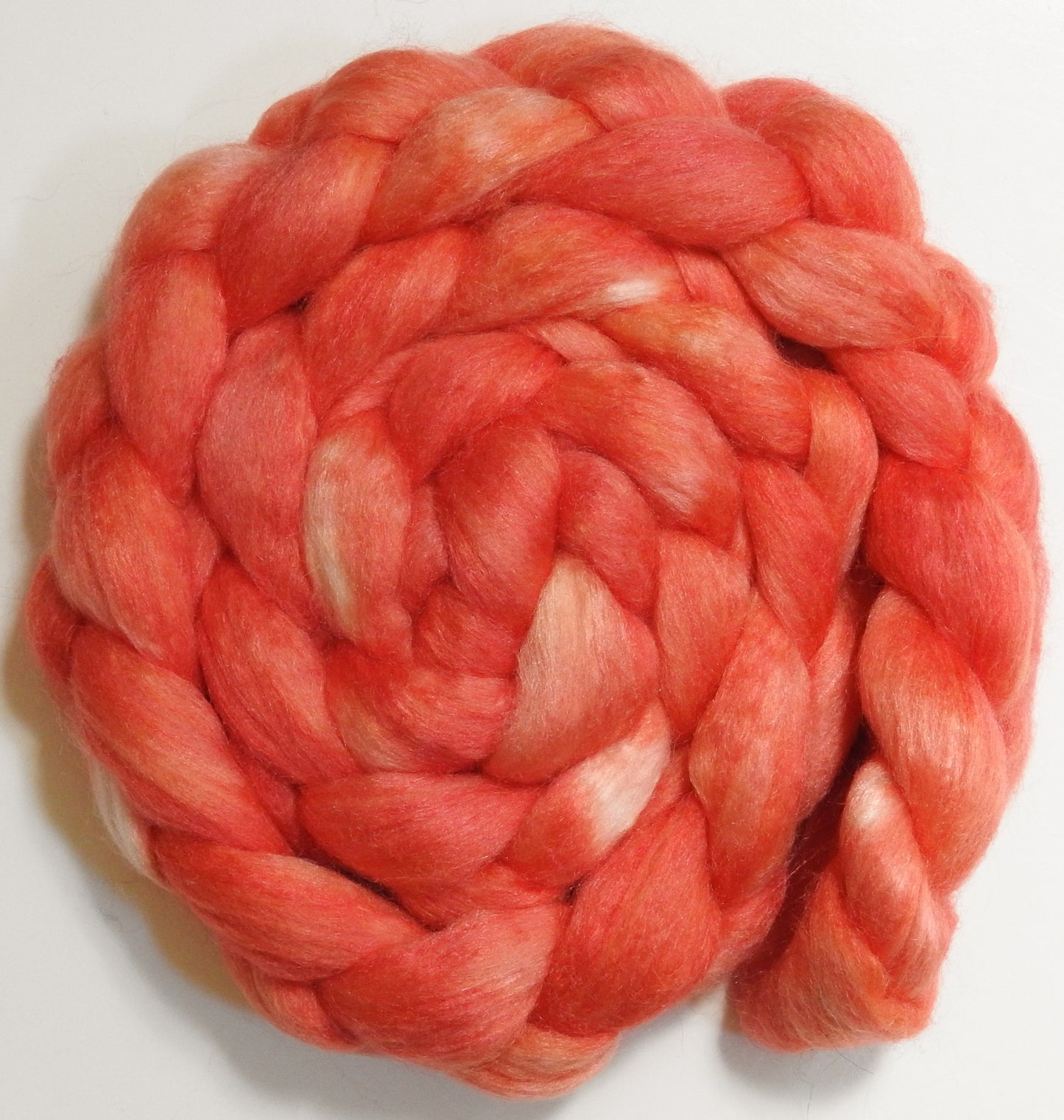 Flamingo -Batt in a Braid #10- Superfine Merino/ Silk/Kid Mohair /Corriedale(25/25/25/25)