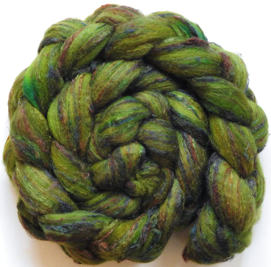 Tree Frog (5.5 oz) - Batt in a Braid #65 - Rambouillet/ Cormo / Sari  silk/ Tussah silk (40/25/25/10)