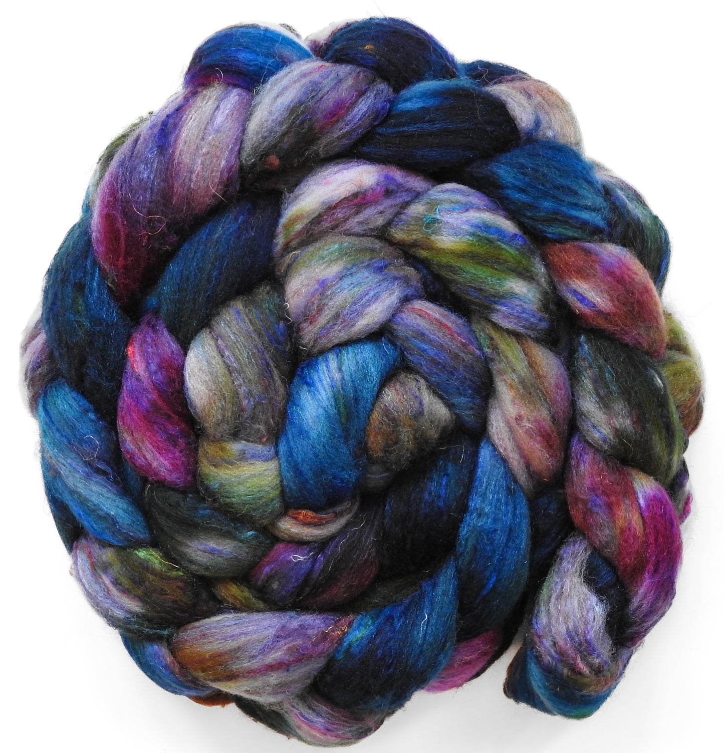 Picnic (5.7 oz) - Batt in a Braid #65 - Rambouillet/ Cormo / Sari  silk/ Tussah silk (40/25/25/10)