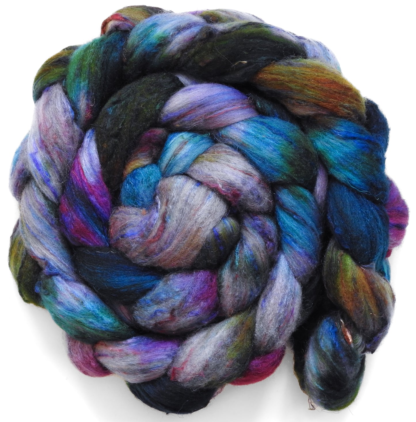 Picnic (5.7 oz) - Batt in a Braid #65 - Rambouillet/ Cormo / Sari  silk/ Tussah silk (40/25/25/10)