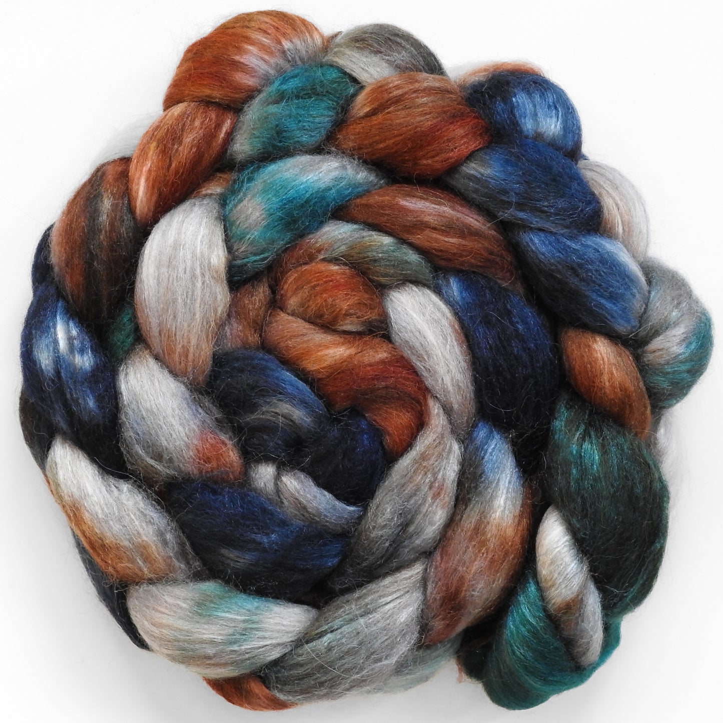 Et tu, Brute? (5.6 oz) - Batt in a Braid #6 - 1/3 Grey Baby Alpaca/1/3 Polwarth/ 1/3 Tussah Silk
