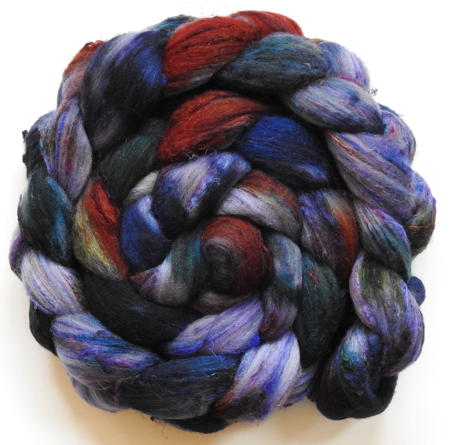 Et tu, Brute? (5.6 oz) - Batt in a Braid #65 - Rambouillet/ Cormo / Sari  silk/ Tussah silk (40/25/25/10)