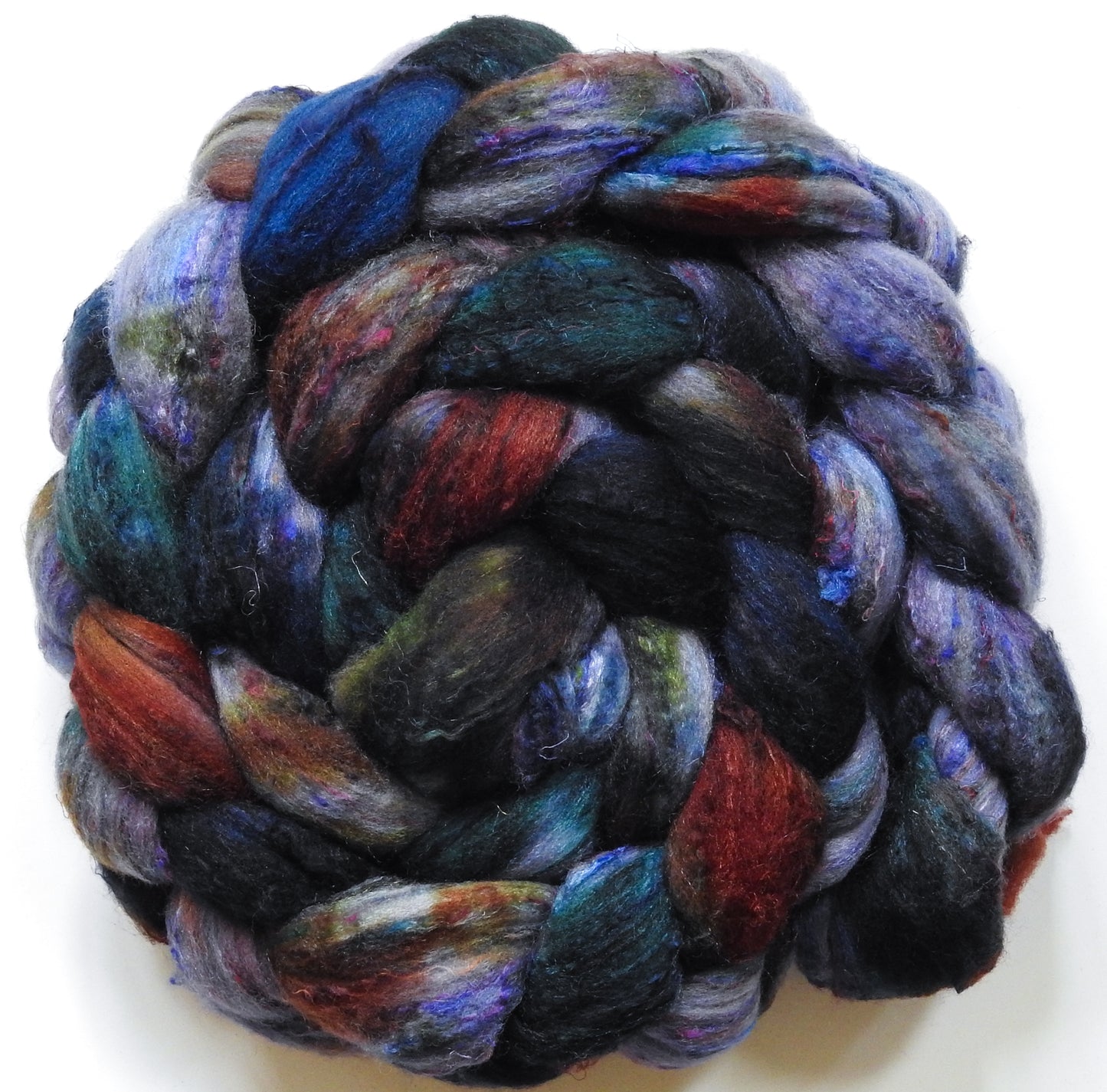 Et tu, Brute? (5.6 oz) - Batt in a Braid #65 - Rambouillet/ Cormo / Sari  silk/ Tussah silk (40/25/25/10)