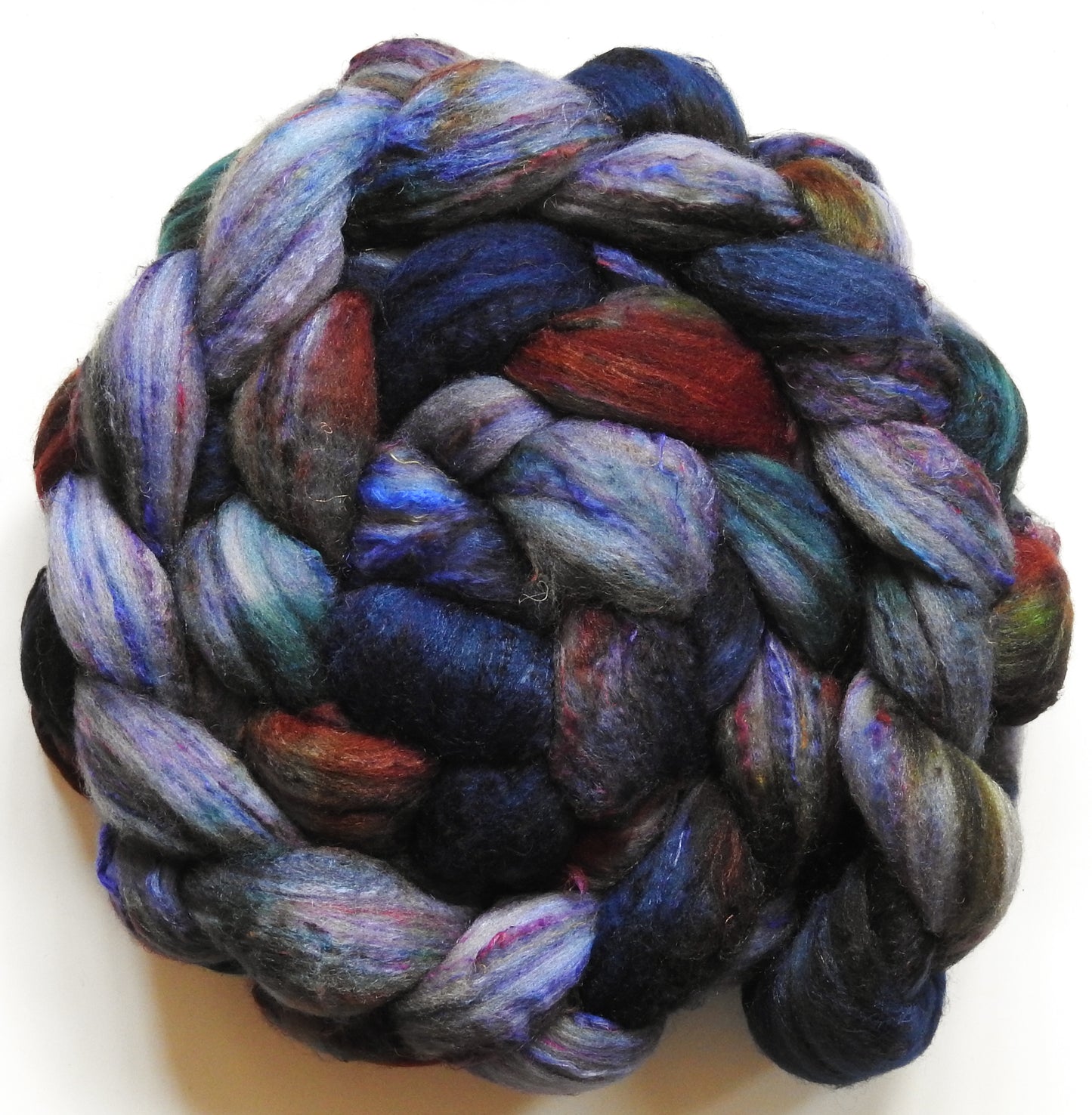 Et tu, Brute? (5.6 oz) - Batt in a Braid #65 - Rambouillet/ Cormo / Sari  silk/ Tussah silk (40/25/25/10)