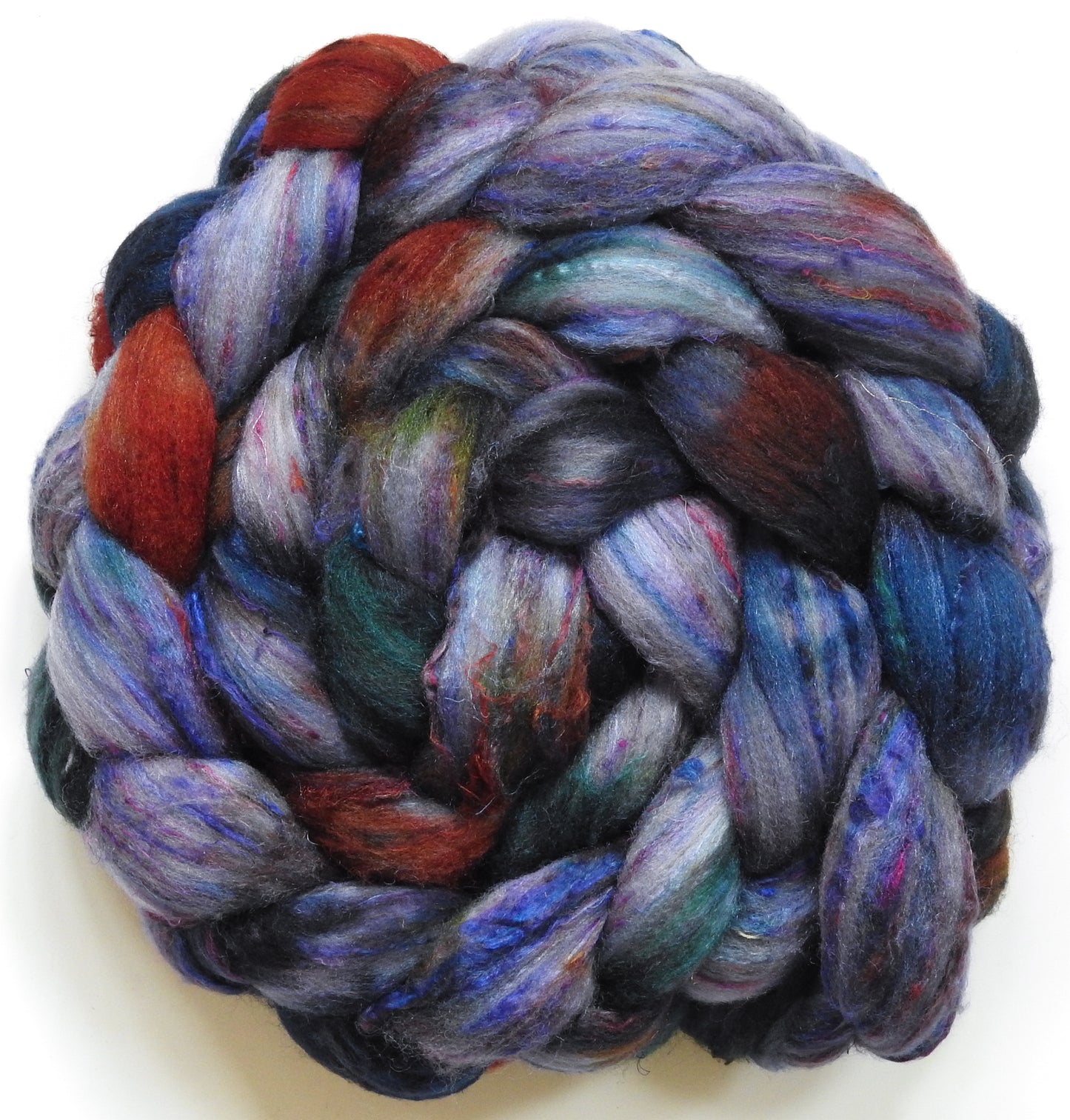Et tu, Brute? (5.6 oz) - Batt in a Braid #65 - Rambouillet/ Cormo / Sari  silk/ Tussah silk (40/25/25/10)