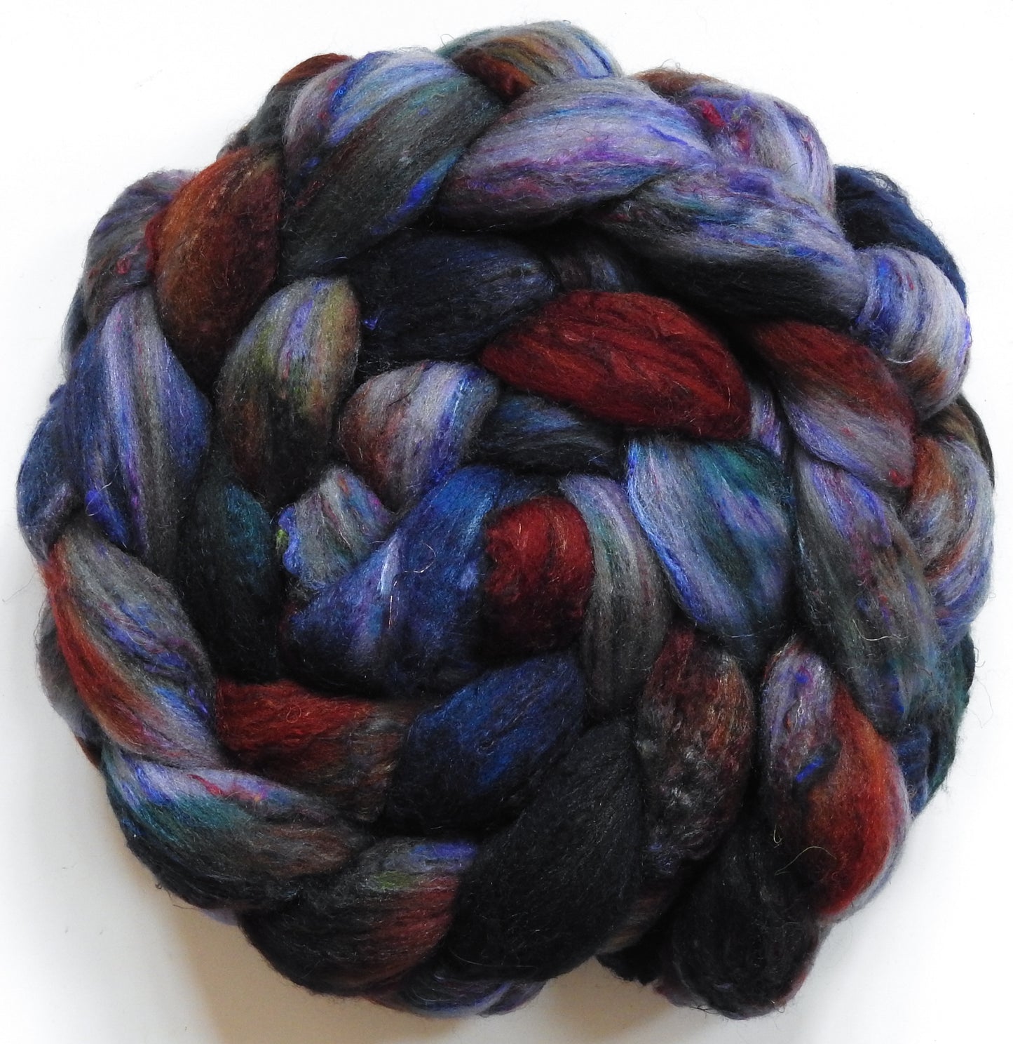 Et tu, Brute? (5.6 oz) - Batt in a Braid #65 - Rambouillet/ Cormo / Sari  silk/ Tussah silk (40/25/25/10)