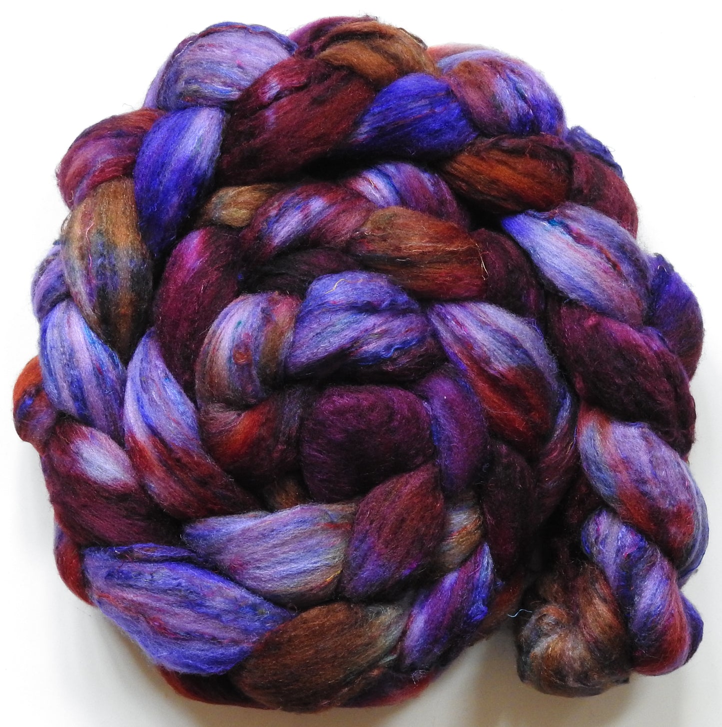 March Madness (5.6 oz) - Batt in a Braid #65 - Rambouillet/ Cormo / Sari  silk/ Tussah silk (40/25/25/10)
