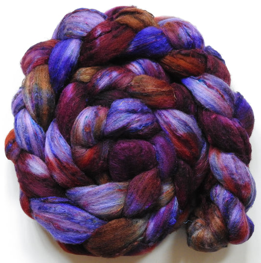 March Madness (5.6 oz) - Batt in a Braid #65 - Rambouillet/ Cormo / Sari  silk/ Tussah silk (40/25/25/10)