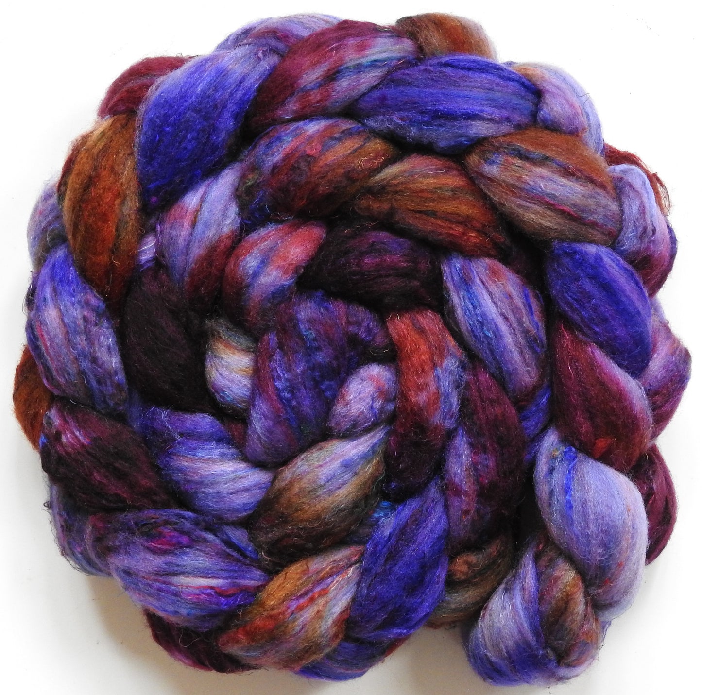 March Madness (5.6 oz) - Batt in a Braid #65 - Rambouillet/ Cormo / Sari  silk/ Tussah silk (40/25/25/10)