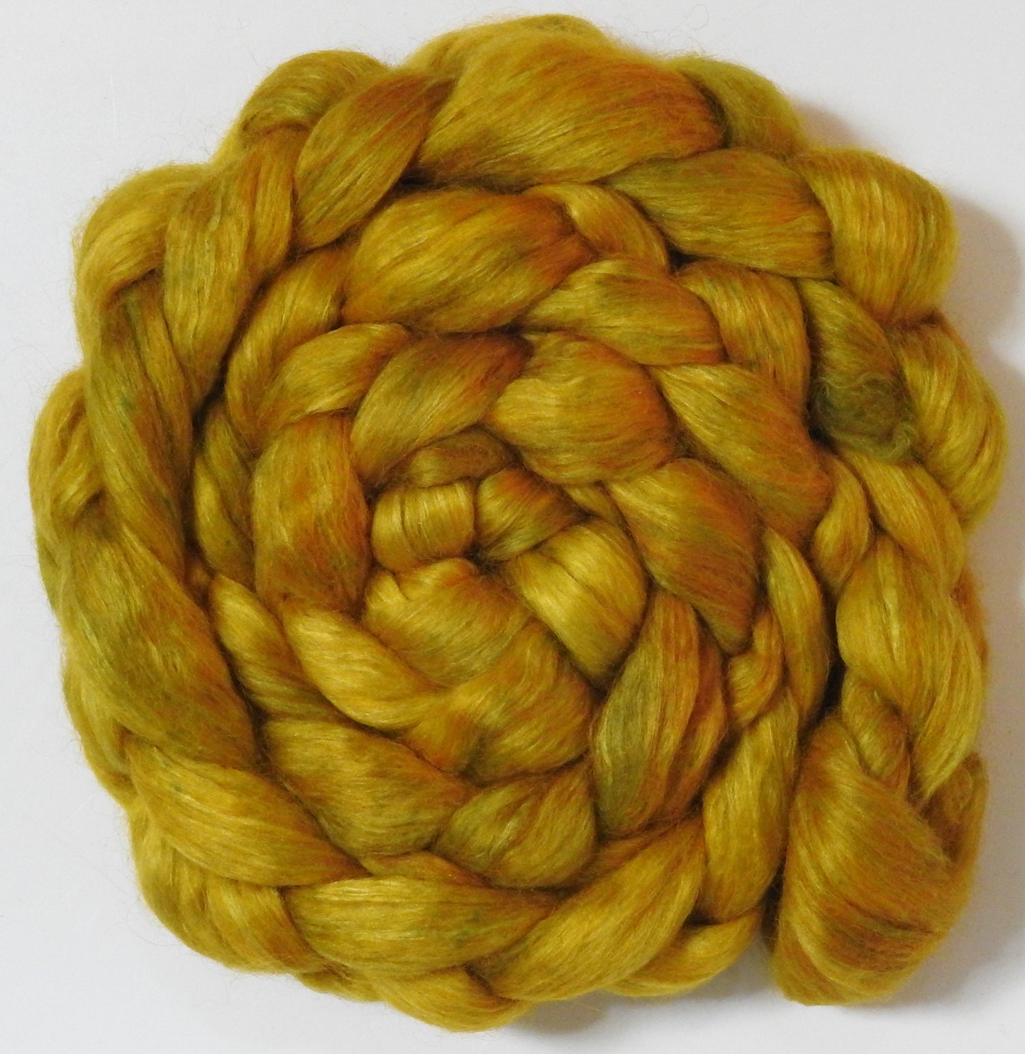 Goldenrod (5.6 oz) - Batt in a Braid #52- Wensleydale/ Mulberry silk/ Polwarth (60/25/15)