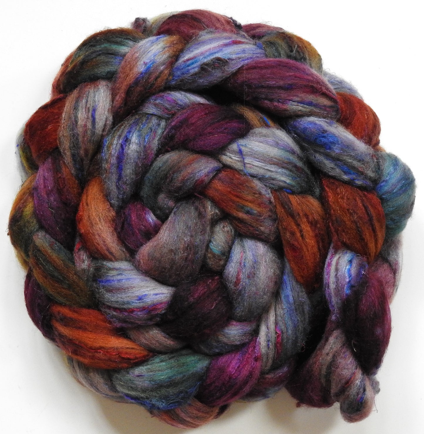 Leatherbound (5.5 oz) - Batt in a Braid #65 - Rambouillet/ Cormo / Sari  silk/ Tussah silk (40/25/25/10)