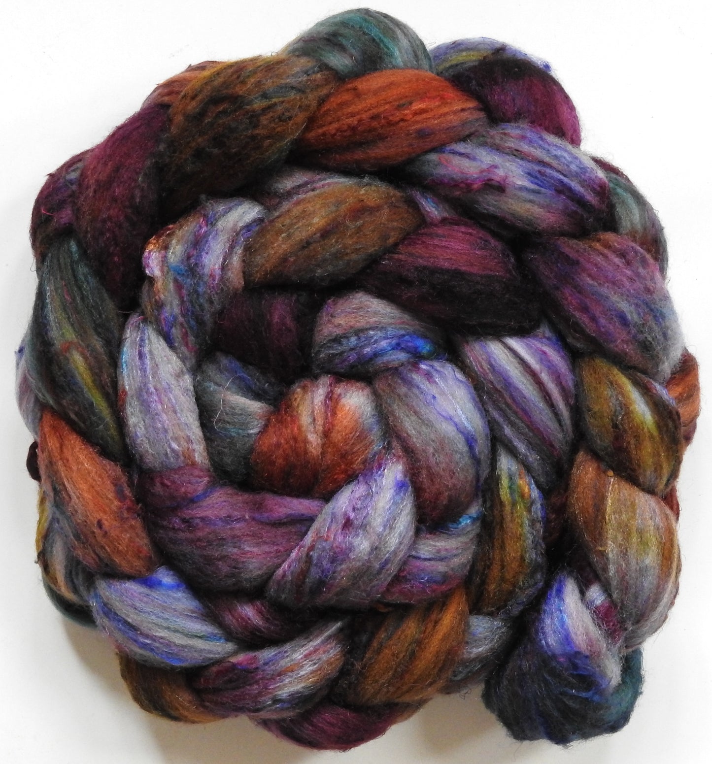 Leatherbound (5.5 oz) - Batt in a Braid #65 - Rambouillet/ Cormo / Sari  silk/ Tussah silk (40/25/25/10)