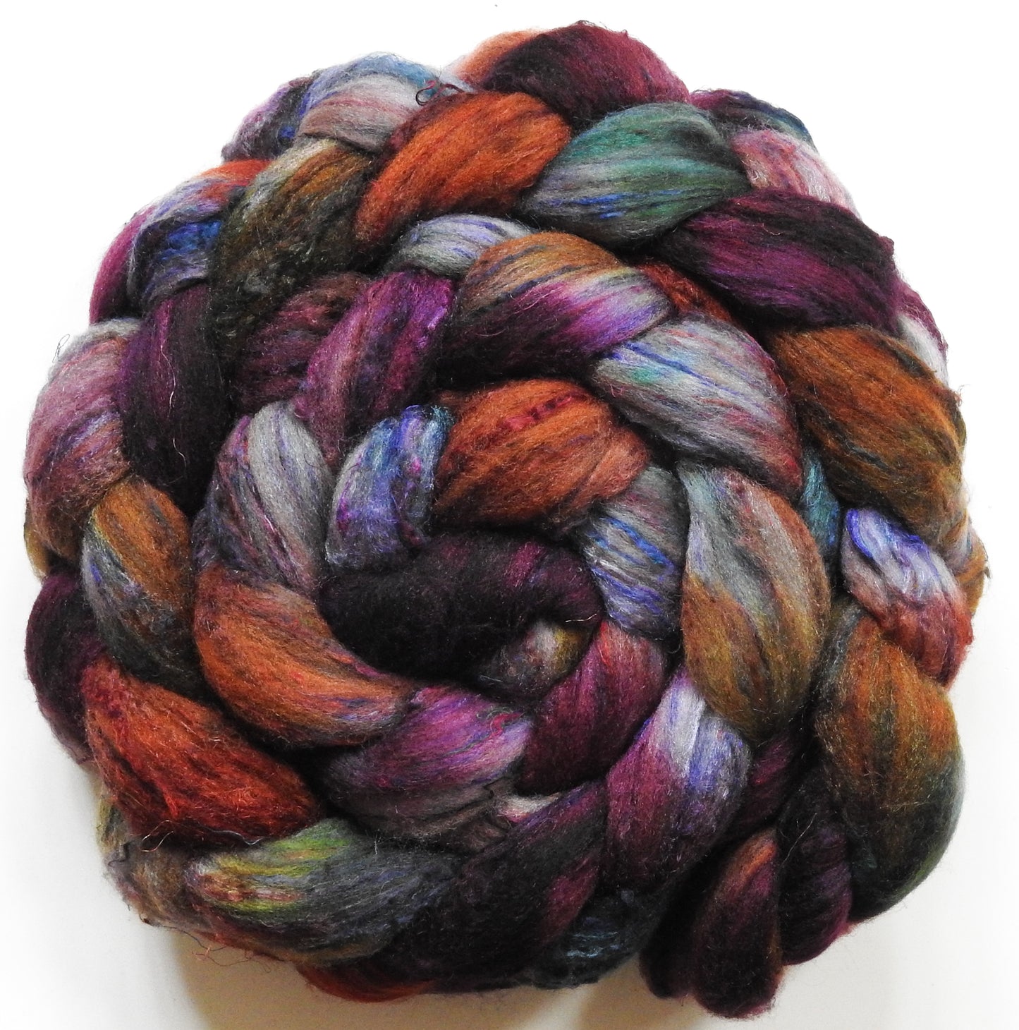 Leatherbound (5.5 oz) - Batt in a Braid #65 - Rambouillet/ Cormo / Sari  silk/ Tussah silk (40/25/25/10)