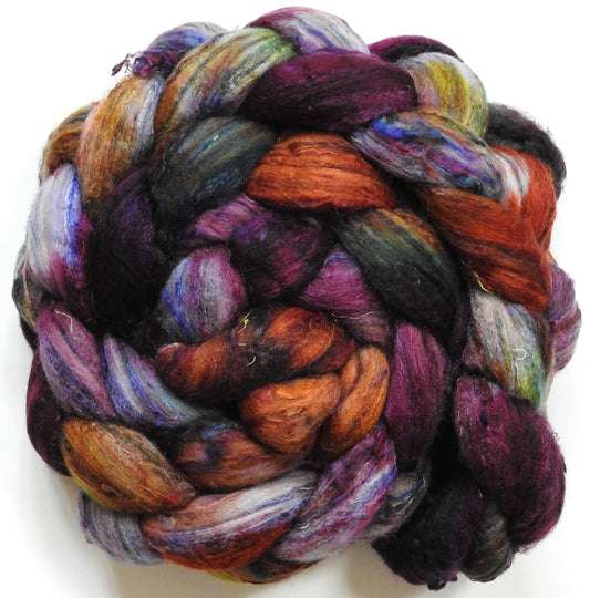 Leatherbound (5.5 oz) - Batt in a Braid #65 - Rambouillet/ Cormo / Sari  silk/ Tussah silk (40/25/25/10)