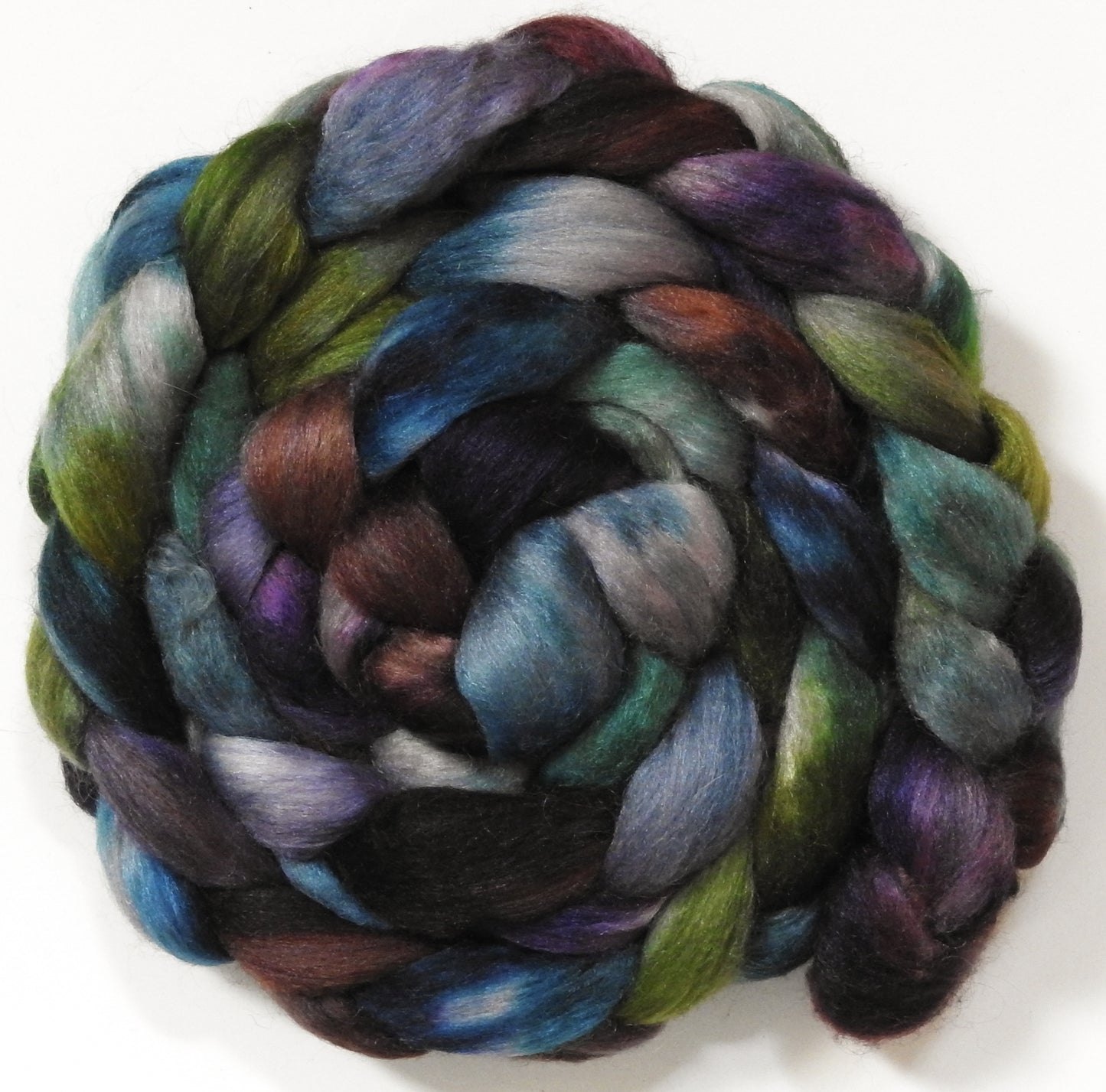 Smokescreen (5.8 oz) -Batt in a Braid #10- Superfine Merino/ Silk/Kid Mohair /Corriedale(25/25/25/25)