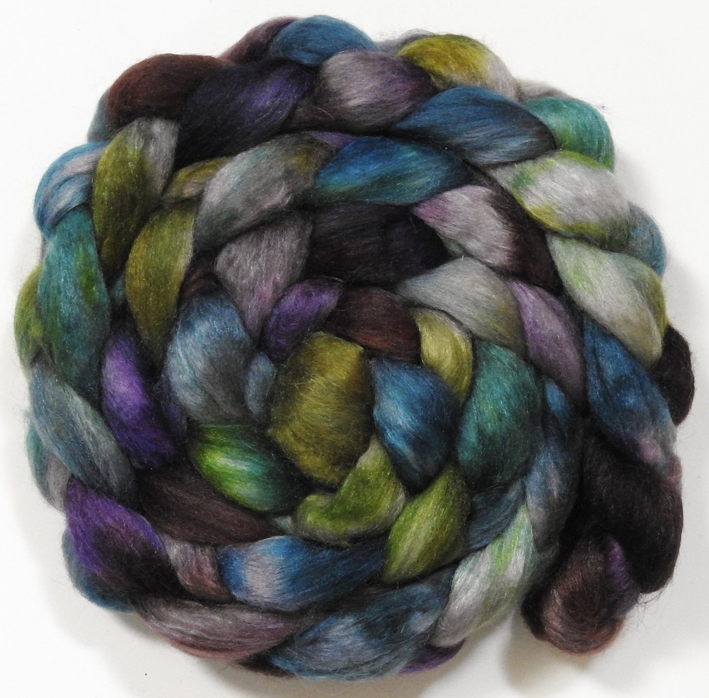 Smokescreen (5.8 oz) -Batt in a Braid #10- Superfine Merino/ Silk/Kid Mohair /Corriedale(25/25/25/25)