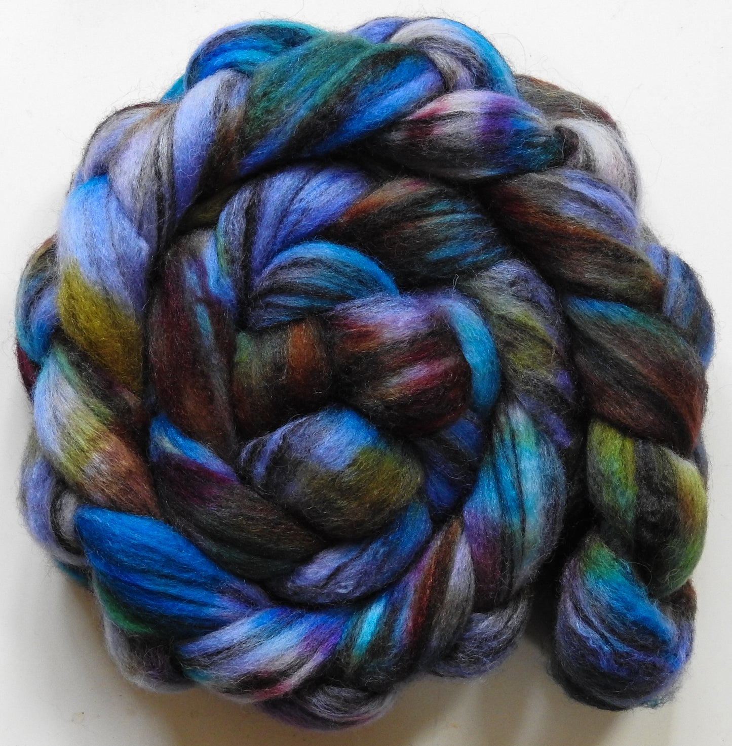Spanish Bluebells (5.7 oz) - Batt in a Braid #68 - Lt. Grey Shetland/ Falkland Merino / Black tussah silk (45/30/25)