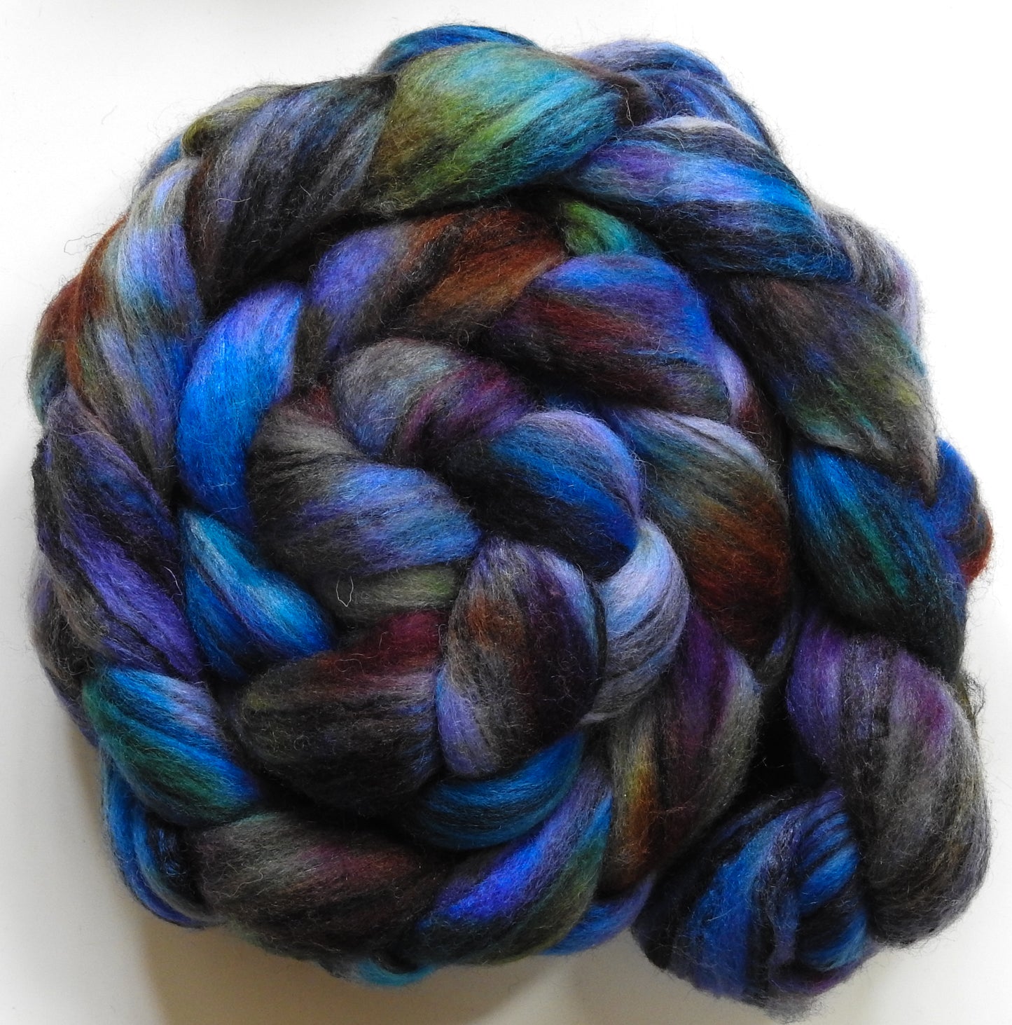 Spanish Bluebells (5.7 oz) - Batt in a Braid #68 - Lt. Grey Shetland/ Falkland Merino / Black tussah silk (45/30/25)