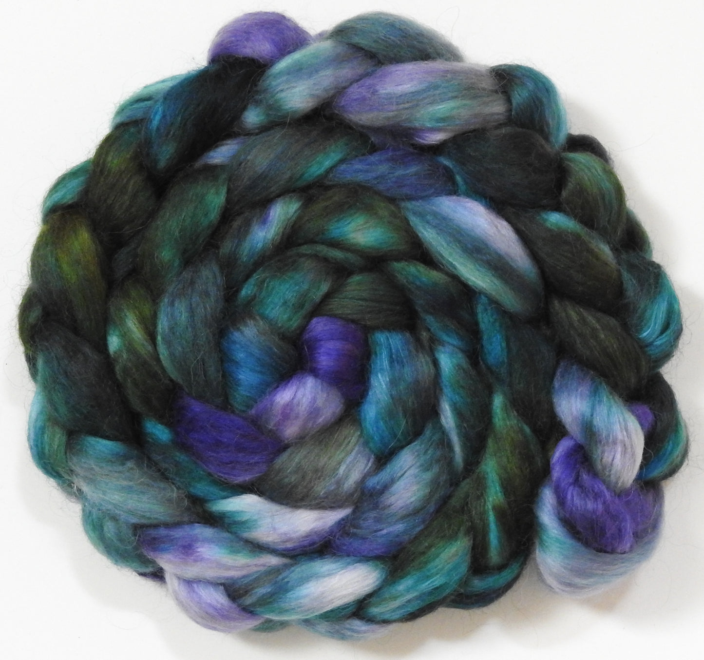 Fluorite (5.7 oz) - Batt in a Braid #52- Wensleydale/ Mulberry silk/ Polwarth (60/25/15)