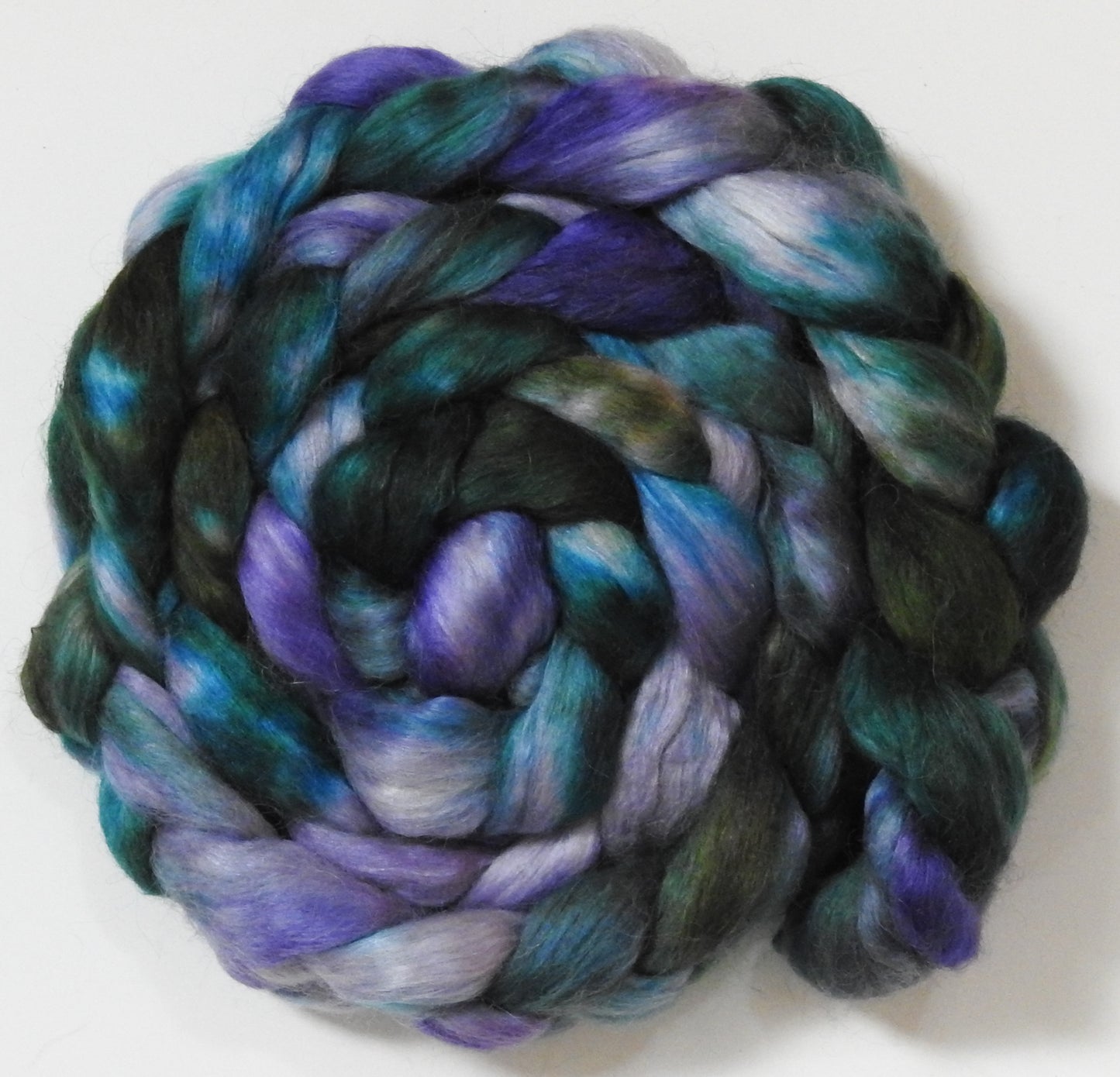 Fluorite (5.7 oz) - Batt in a Braid #52- Wensleydale/ Mulberry silk/ Polwarth (60/25/15)