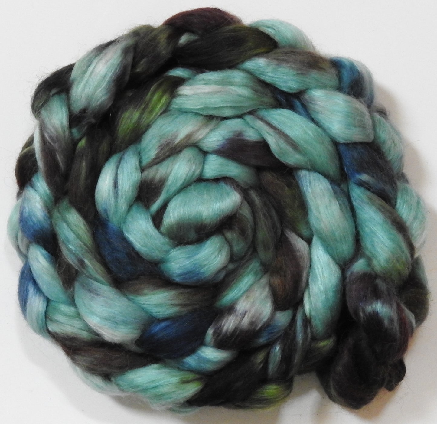 Amazonite (5.6 oz) - Batt in a Braid #52- Wensleydale/ Mulberry silk/ Polwarth (60/25/15)