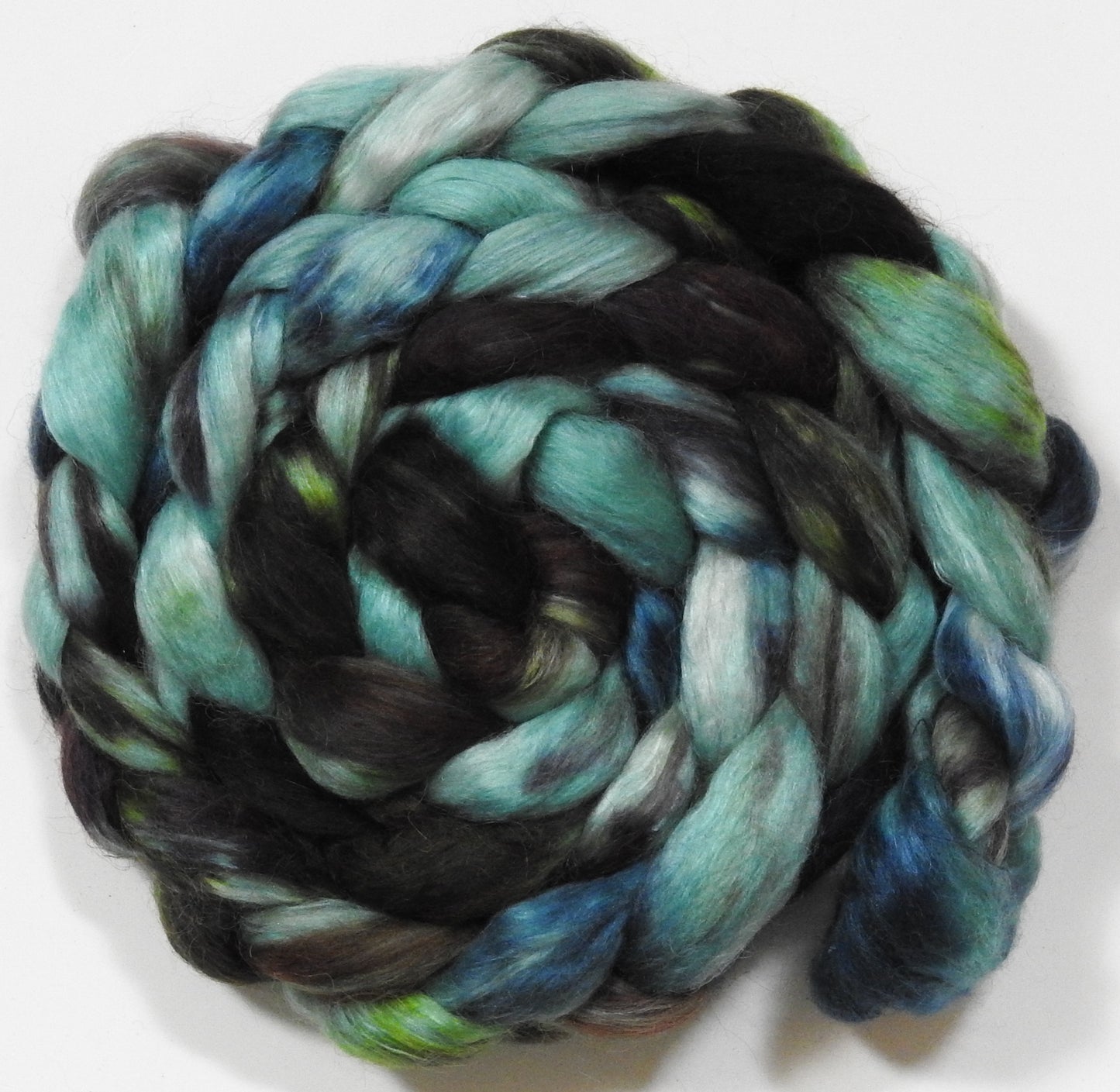 Amazonite (5.6 oz) - Batt in a Braid #52- Wensleydale/ Mulberry silk/ Polwarth (60/25/15)