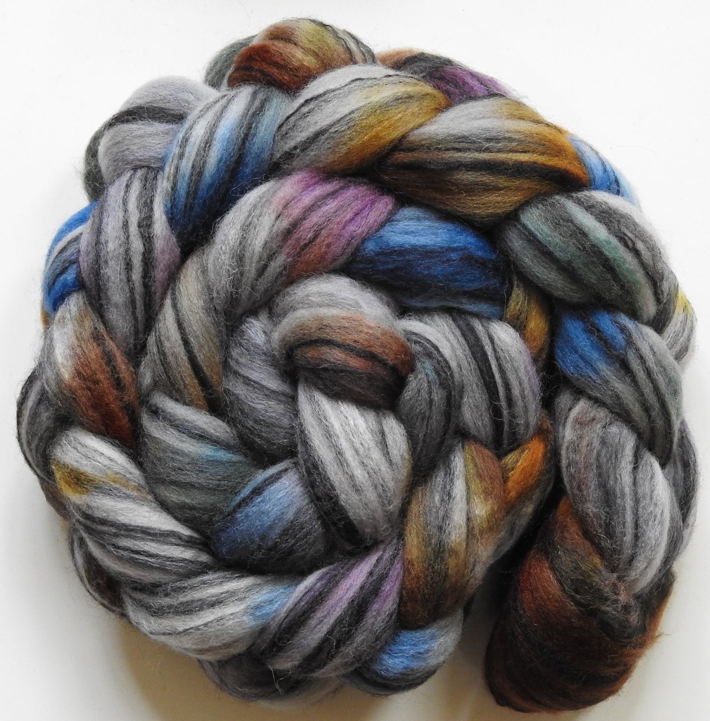 Glass Houses (5.6 oz) - Batt in a Braid #68 - Lt. Grey Shetland/ Falkland Merino / Black tussah silk (45/30/25)