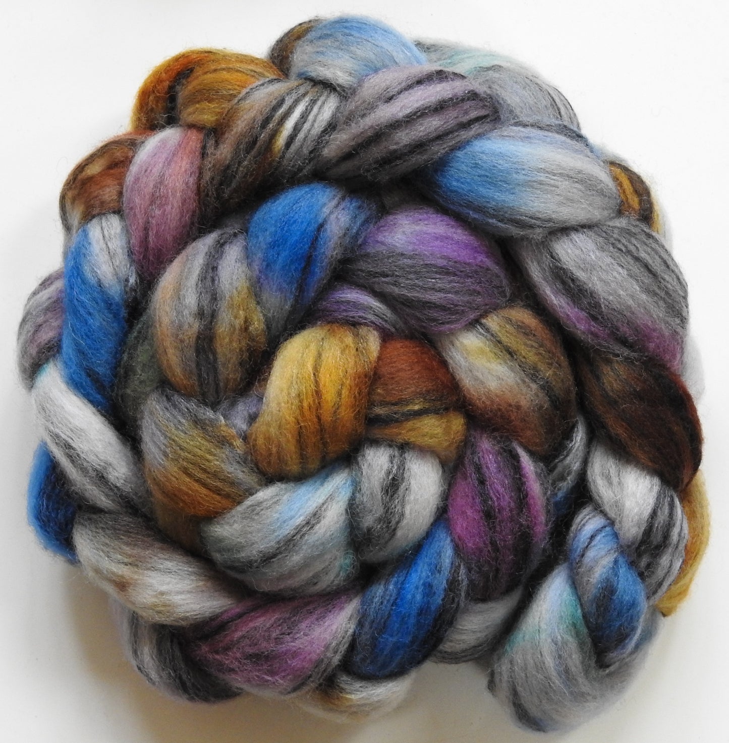 Glass Houses (5.6 oz) - Batt in a Braid #68 - Lt. Grey Shetland/ Falkland Merino / Black tussah silk (45/30/25)