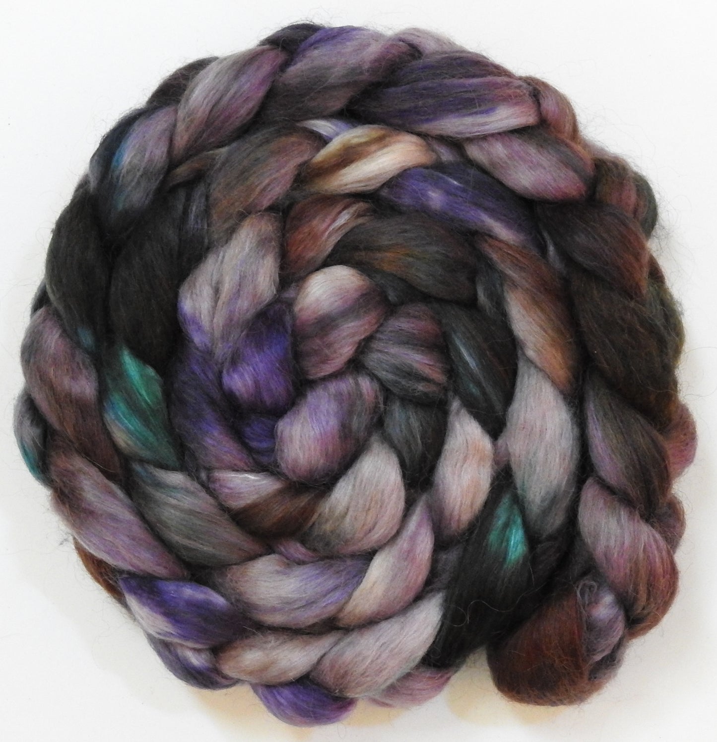 Lepidolite (5.6 oz) - Batt in a Braid #52- Wensleydale/ Mulberry silk/ Polwarth (60/25/15)