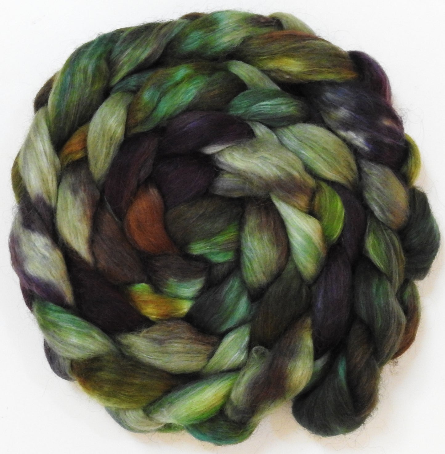Serpentine (5.7 oz) - Batt in a Braid #52- Wensleydale/ Mulberry silk/ Polwarth (60/25/15)