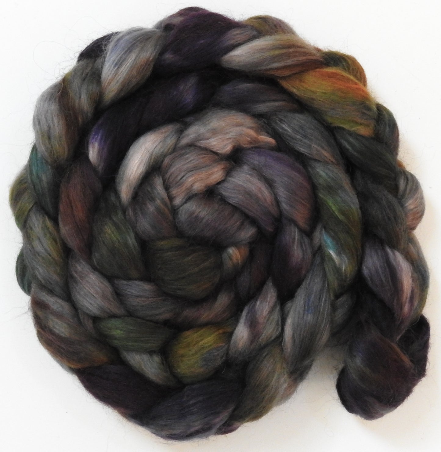 Lodestone (5.7 oz)- Batt in a Braid #52- Wensleydale/ Mulberry silk/ Polwarth (60/25/15)