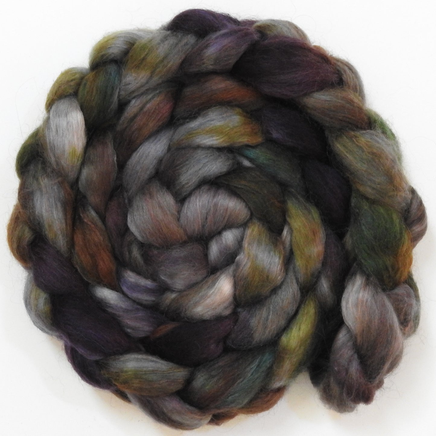 Lodestone (5.7 oz)- Batt in a Braid #52- Wensleydale/ Mulberry silk/ Polwarth (60/25/15)