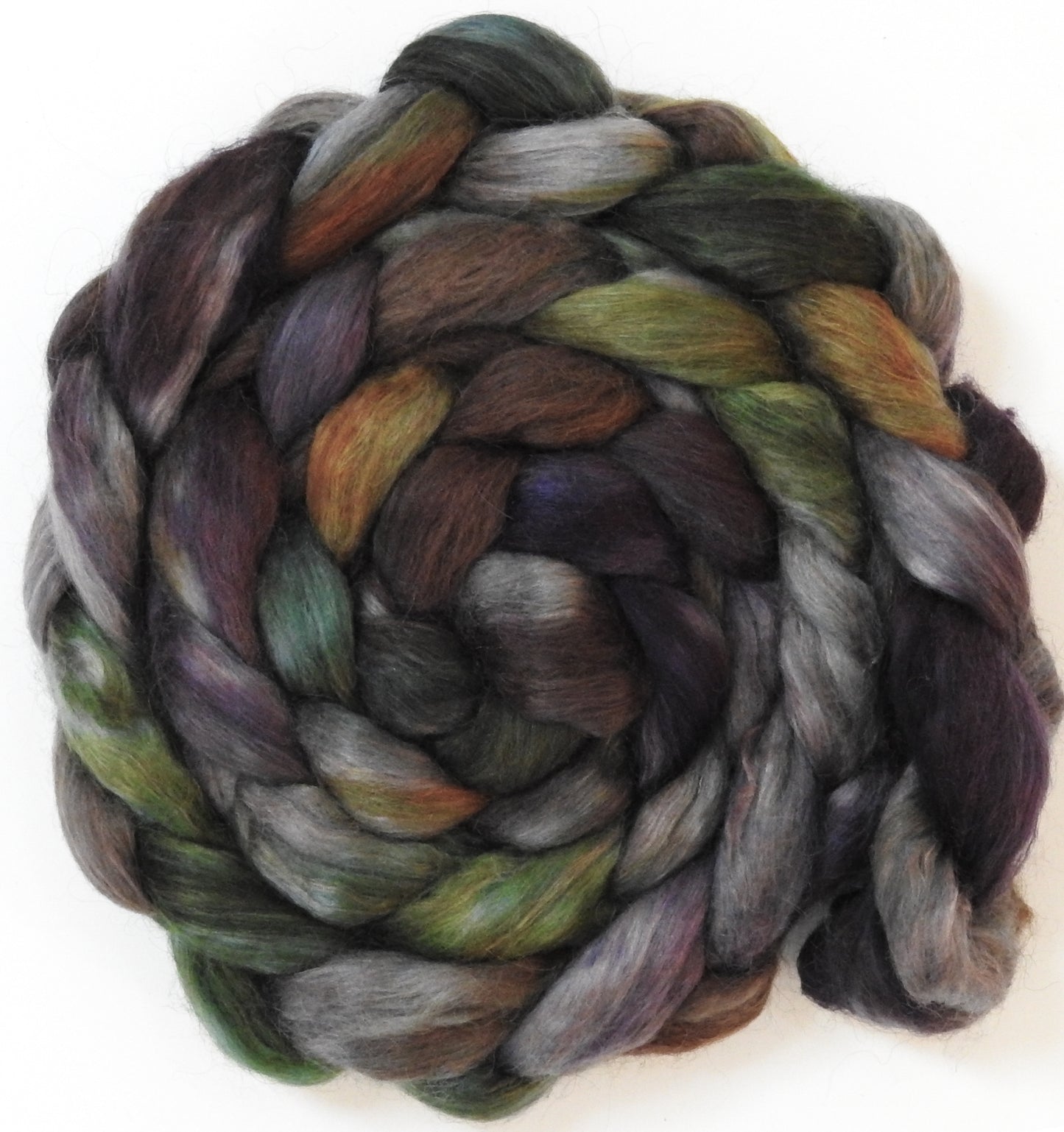 Lodestone (5.7 oz)- Batt in a Braid #52- Wensleydale/ Mulberry silk/ Polwarth (60/25/15)