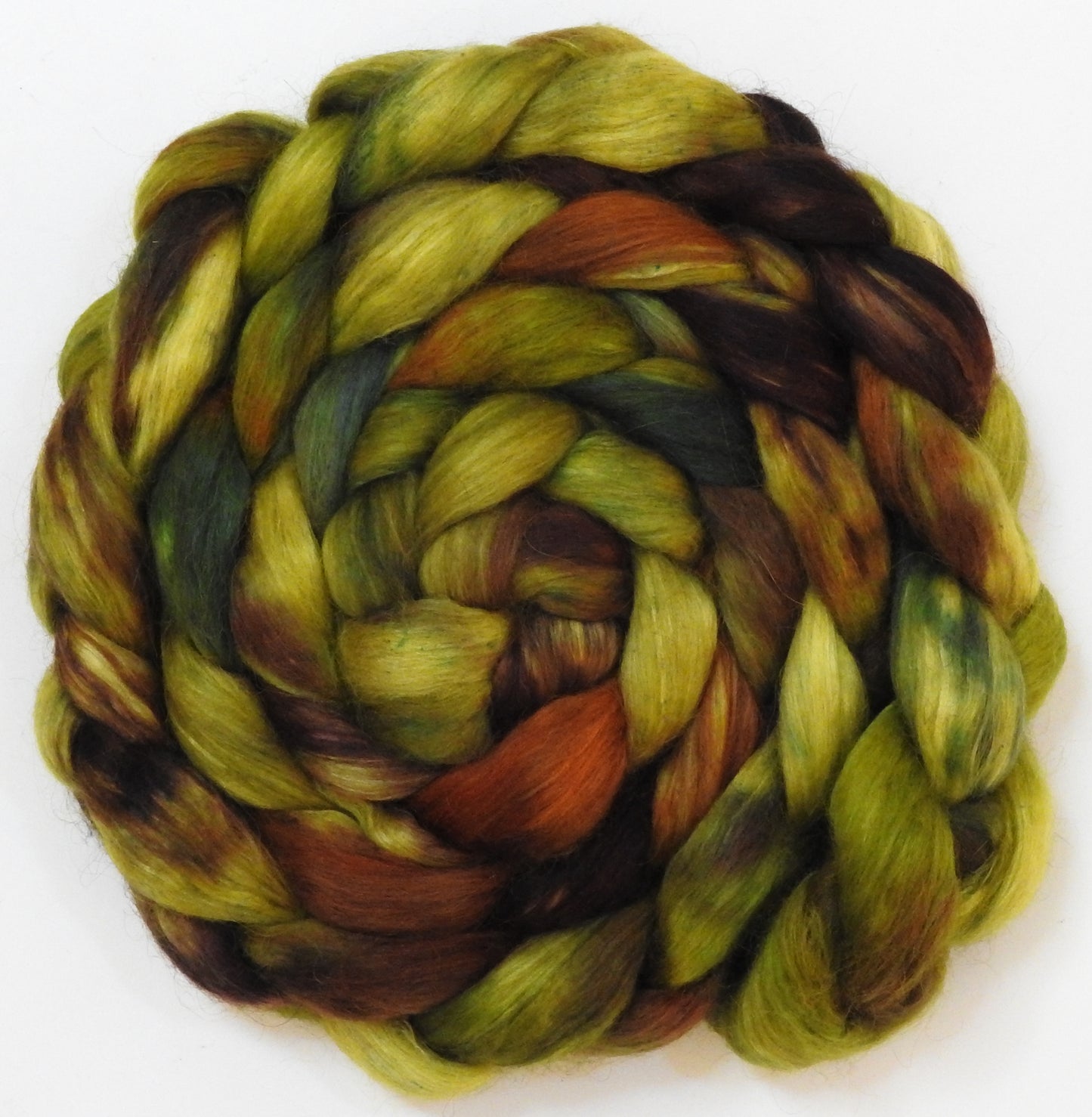 Sulfur (5.6 oz) - Batt in a Braid #52- Wensleydale/ Mulberry silk/ Polwarth (60/25/15)