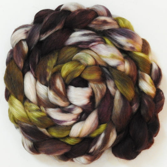 Travertine (5.6 oz) - Batt in a Braid #52- Wensleydale/ Mulberry silk/ Polwarth (60/25/15)