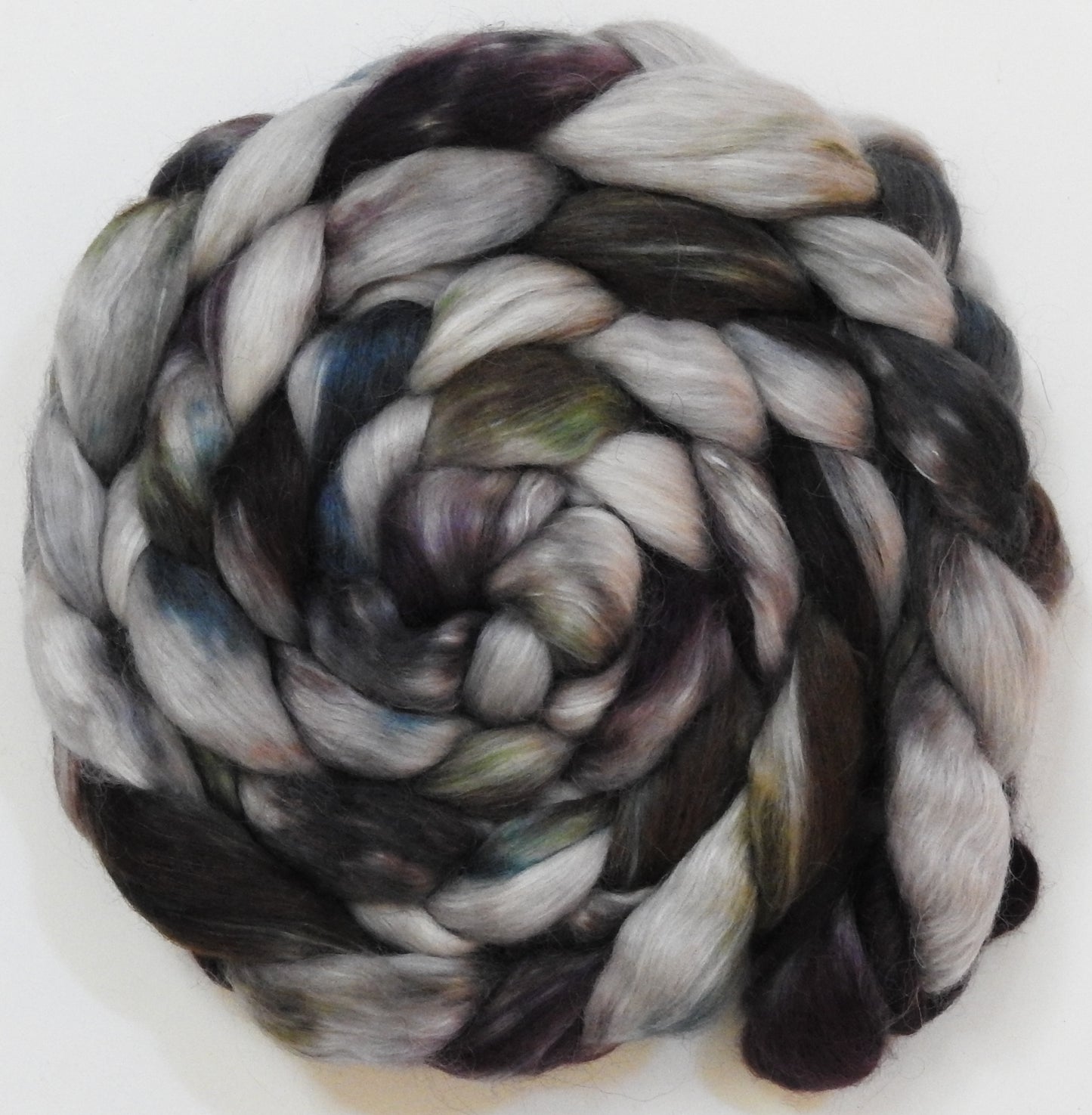 Kyanite (5.6 oz) - Batt in a Braid #52- Wensleydale/ Mulberry silk/ Polwarth (60/25/15)