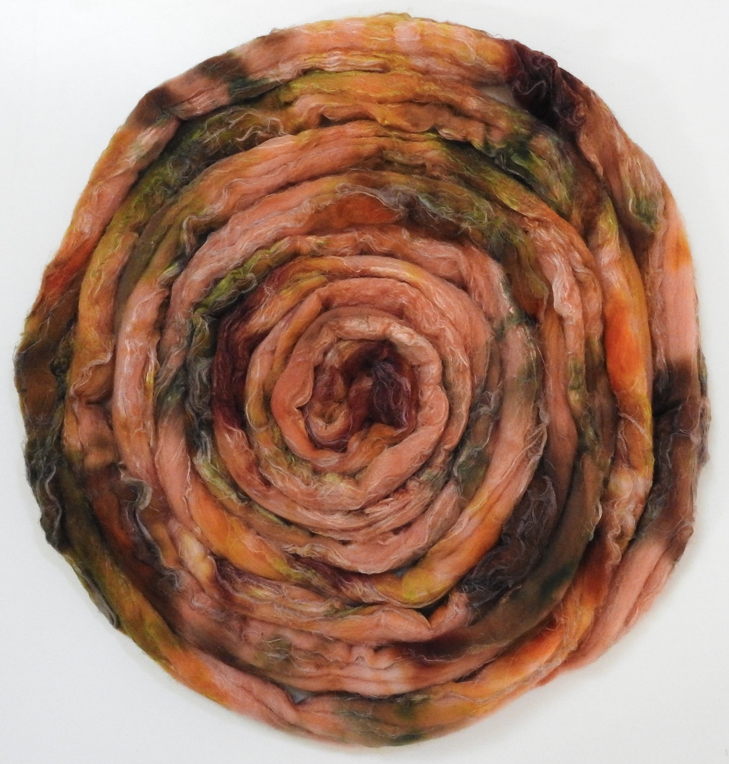 Feldspar (5.6 oz) - Batt in a Braid #52- Wensleydale/ Mulberry silk/ Polwarth (60/25/15)