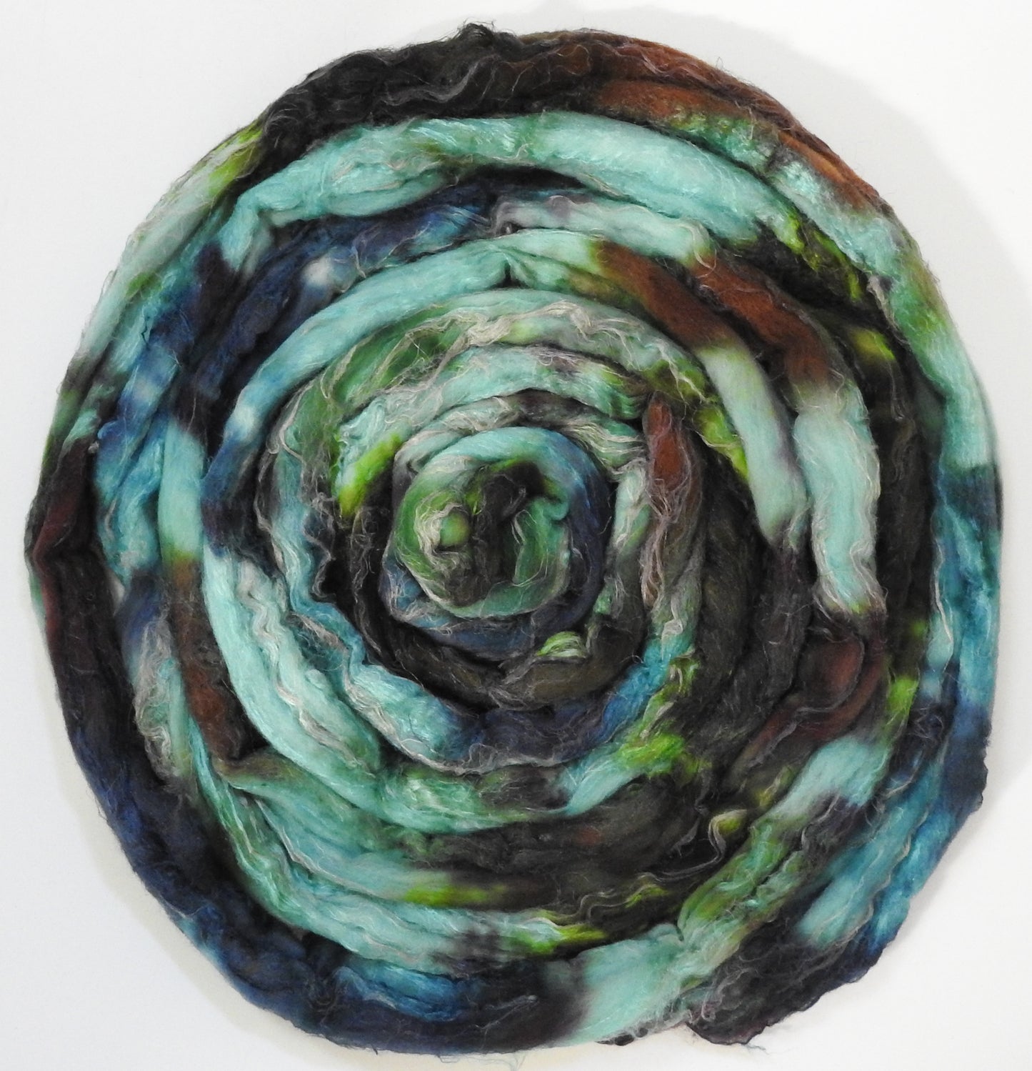 Amazonite (5.6 oz) - Batt in a Braid #52- Wensleydale/ Mulberry silk/ Polwarth (60/25/15)