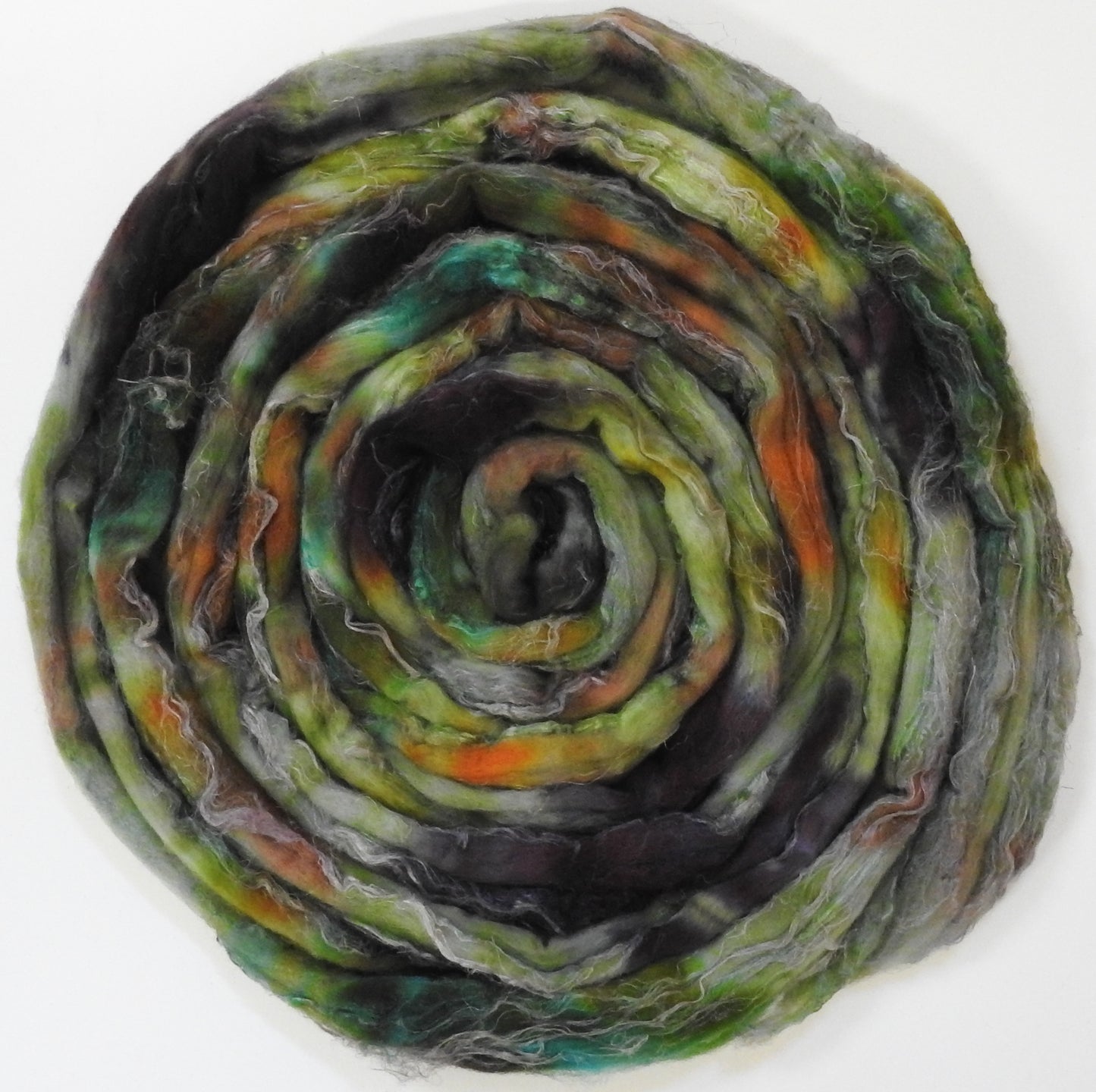Serpentine (5.7 oz) - Batt in a Braid #52- Wensleydale/ Mulberry silk/ Polwarth (60/25/15)