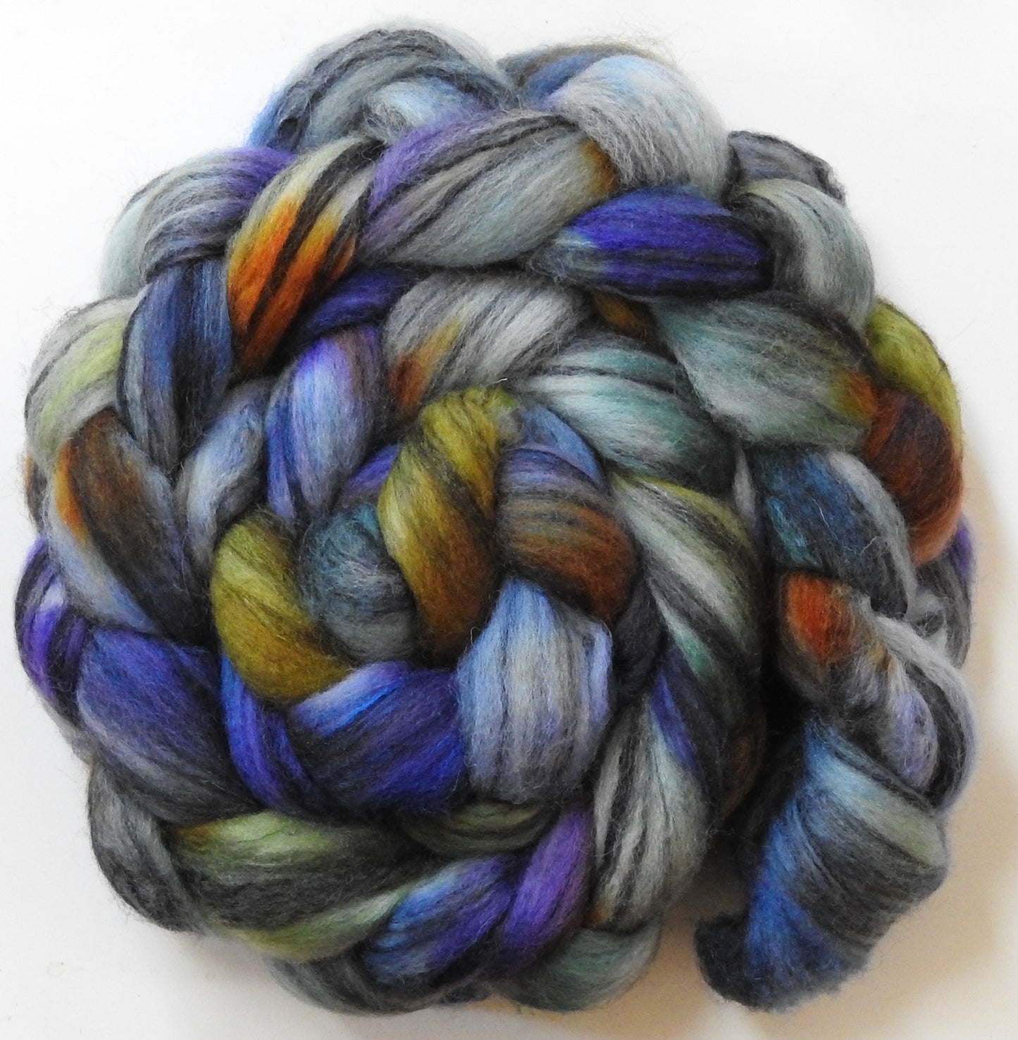 Right as Rain (5.6 oz) - Batt in a Braid #68 - Lt. Grey Shetland/ Falkland Merino / Black tussah silk (45/30/25)