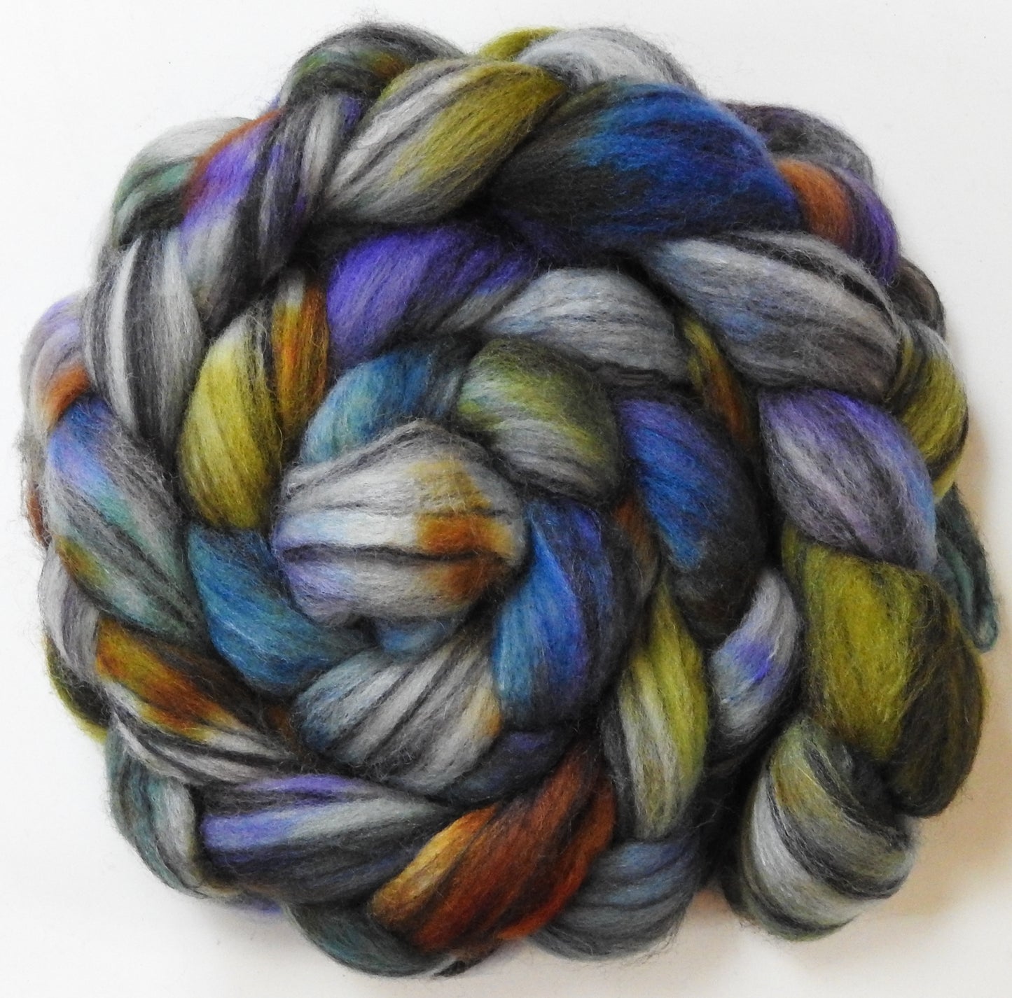 Right as Rain (5.6 oz) - Batt in a Braid #68 - Lt. Grey Shetland/ Falkland Merino / Black tussah silk (45/30/25)