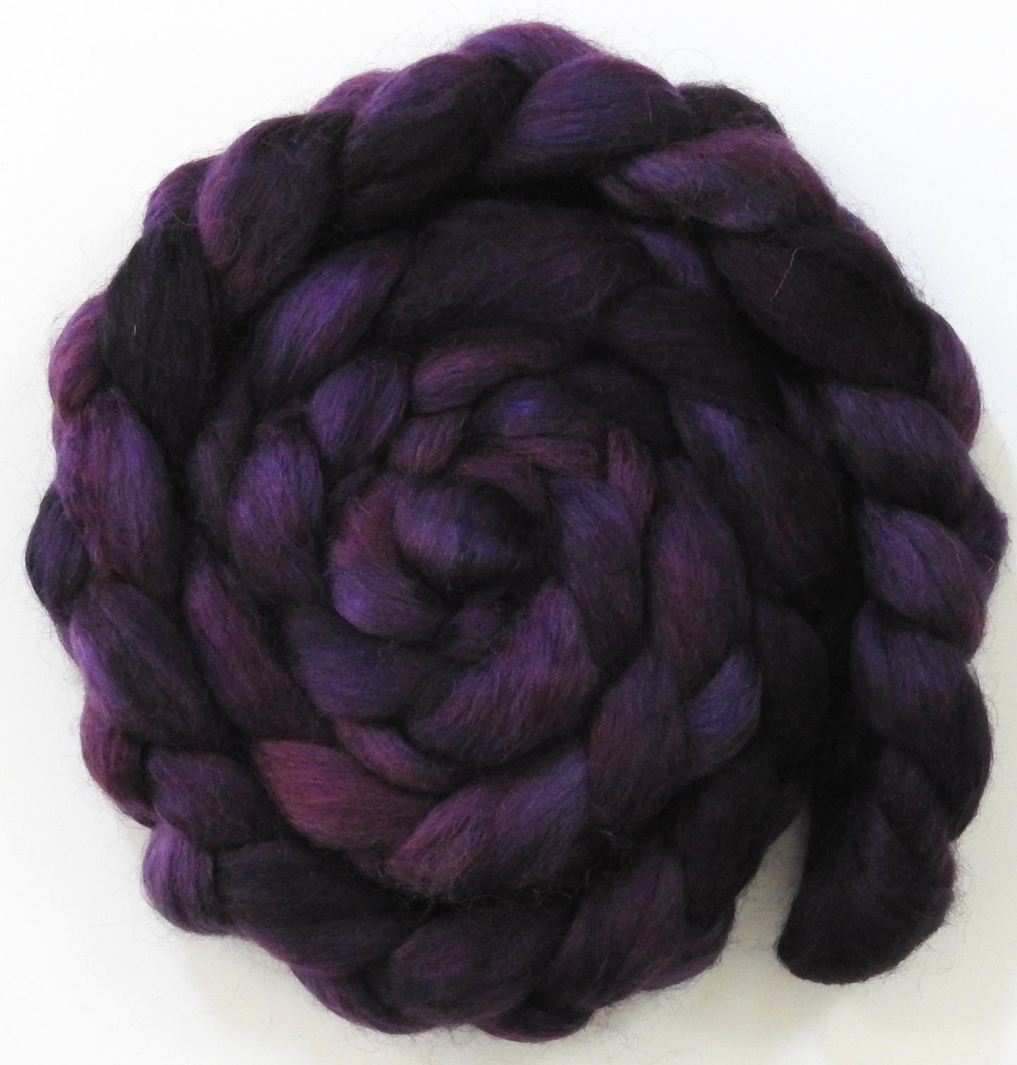 Elderberry (5.6 oz) - Batt in a Braid #52- Wensleydale/ Mulberry silk/ Polwarth (60/25/15)