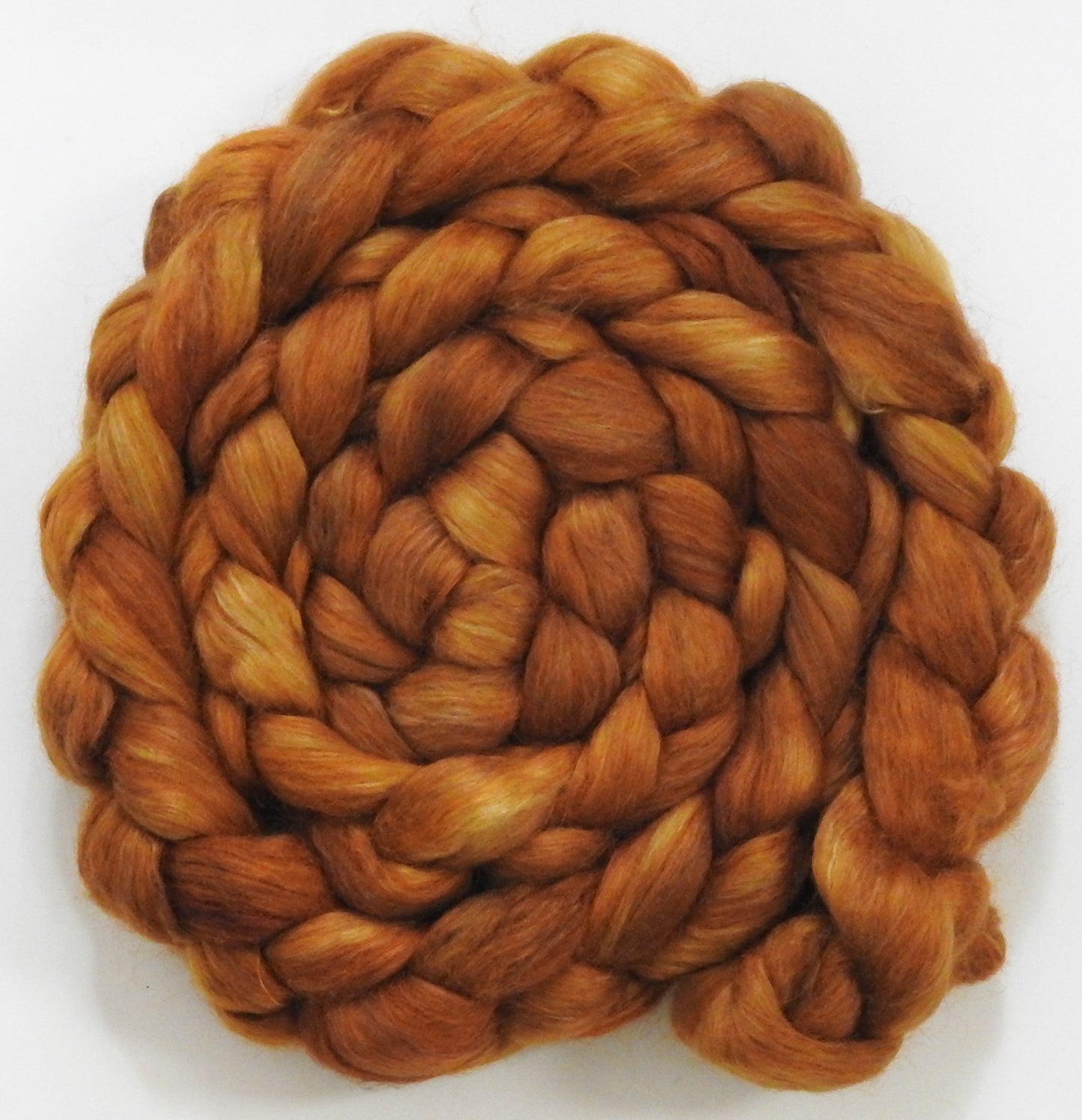 Butterscotch (5.7 oz) - Batt in a Braid #52- Wensleydale/ Mulberry silk/ Polwarth (60/25/15)