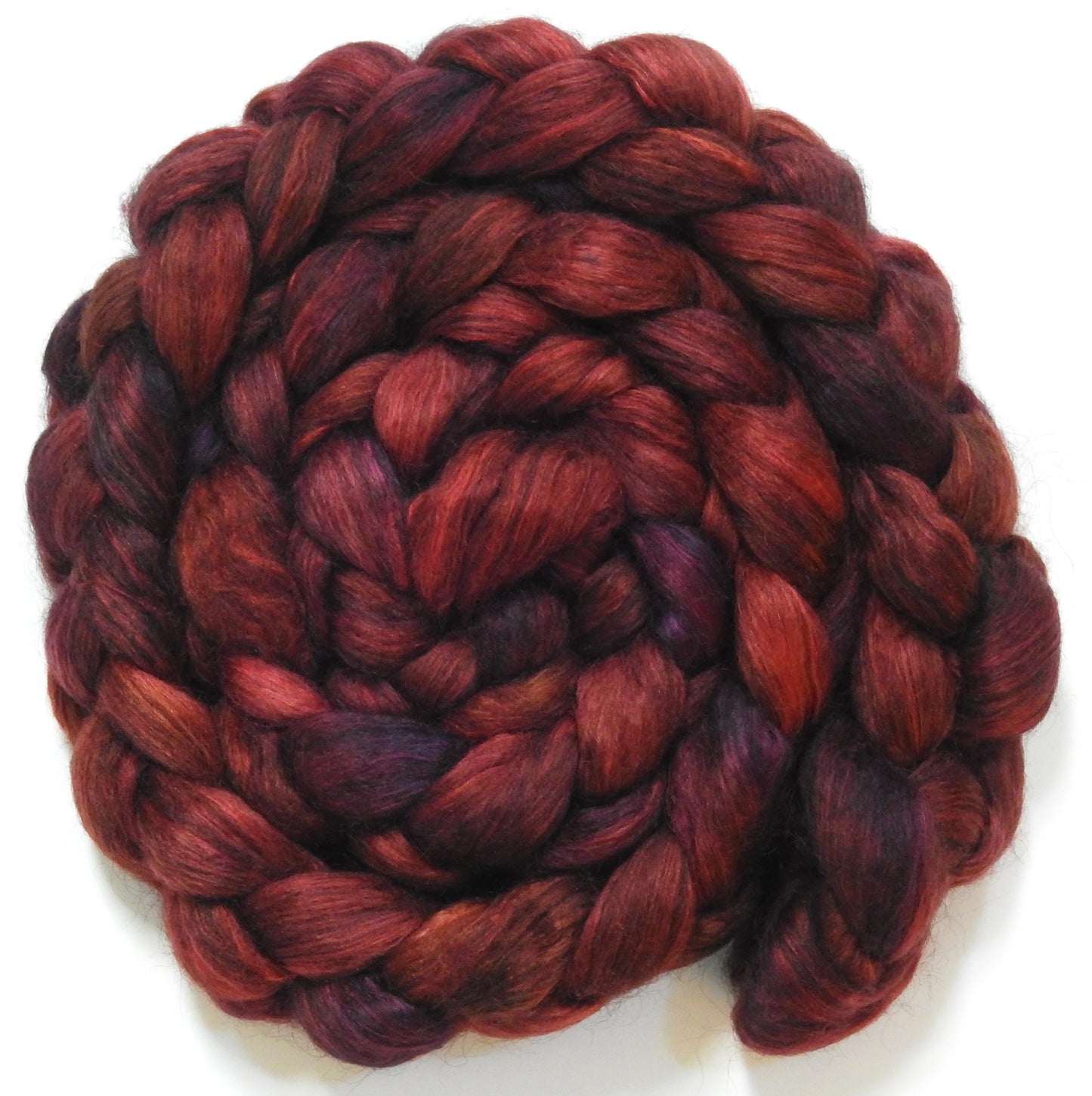 Padauk (5.7 oz) - Batt in a Braid #52- Wensleydale/ Mulberry silk/ Polwarth (60/25/15)
