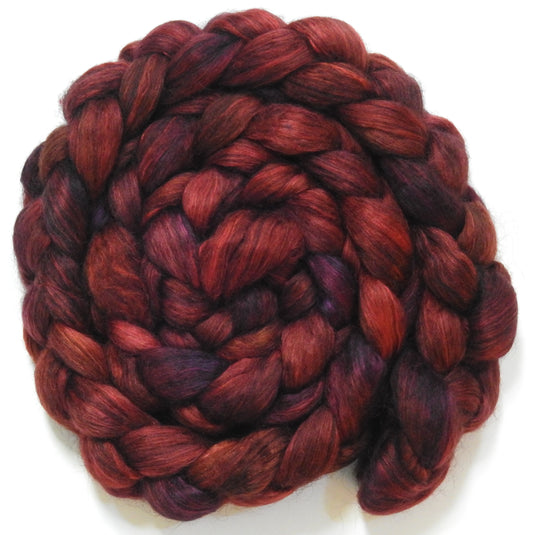 Padauk (5.7 oz) - Batt in a Braid #52- Wensleydale/ Mulberry silk/ Polwarth (60/25/15)